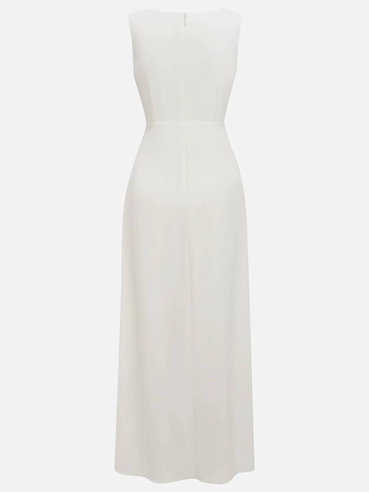 White Glitter Ruched Classic Sleeveless A-Line Midi Dress