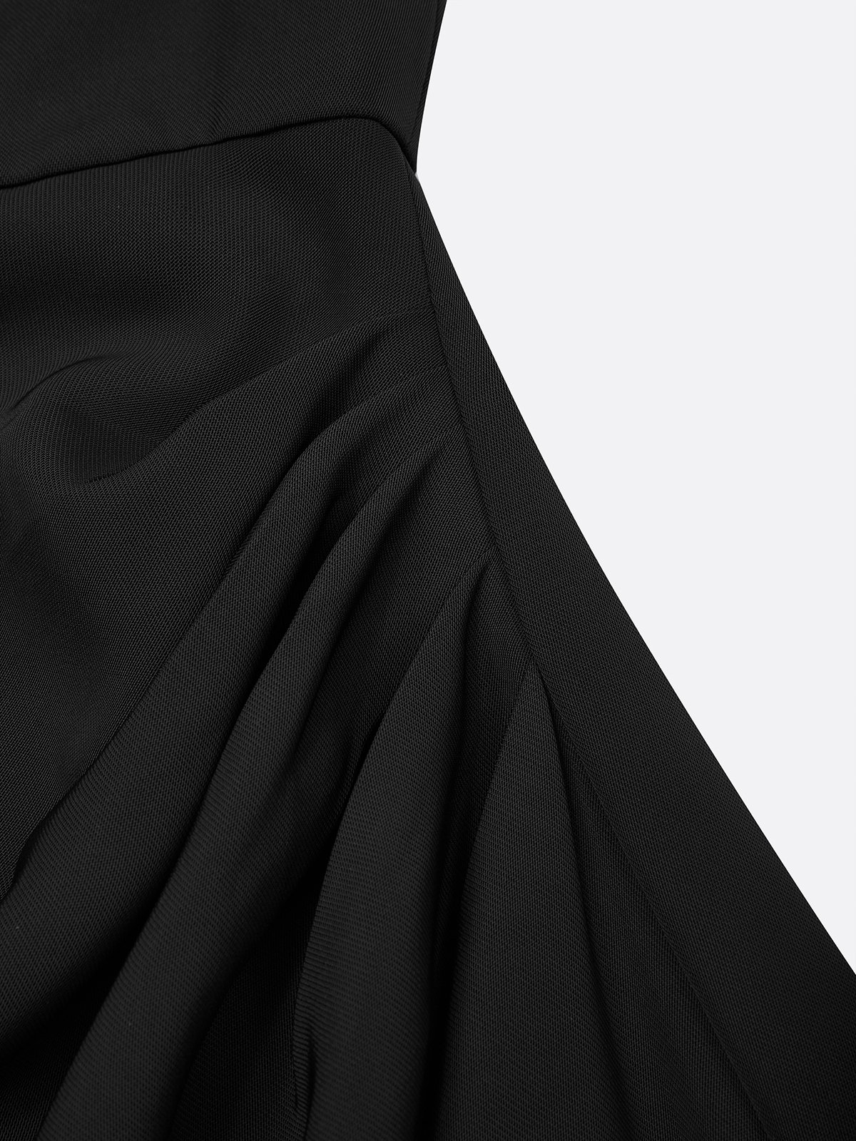 Black Pleated Classic Crew Neck Short Sleeve Puff Sleeve Sheath Midi Dress