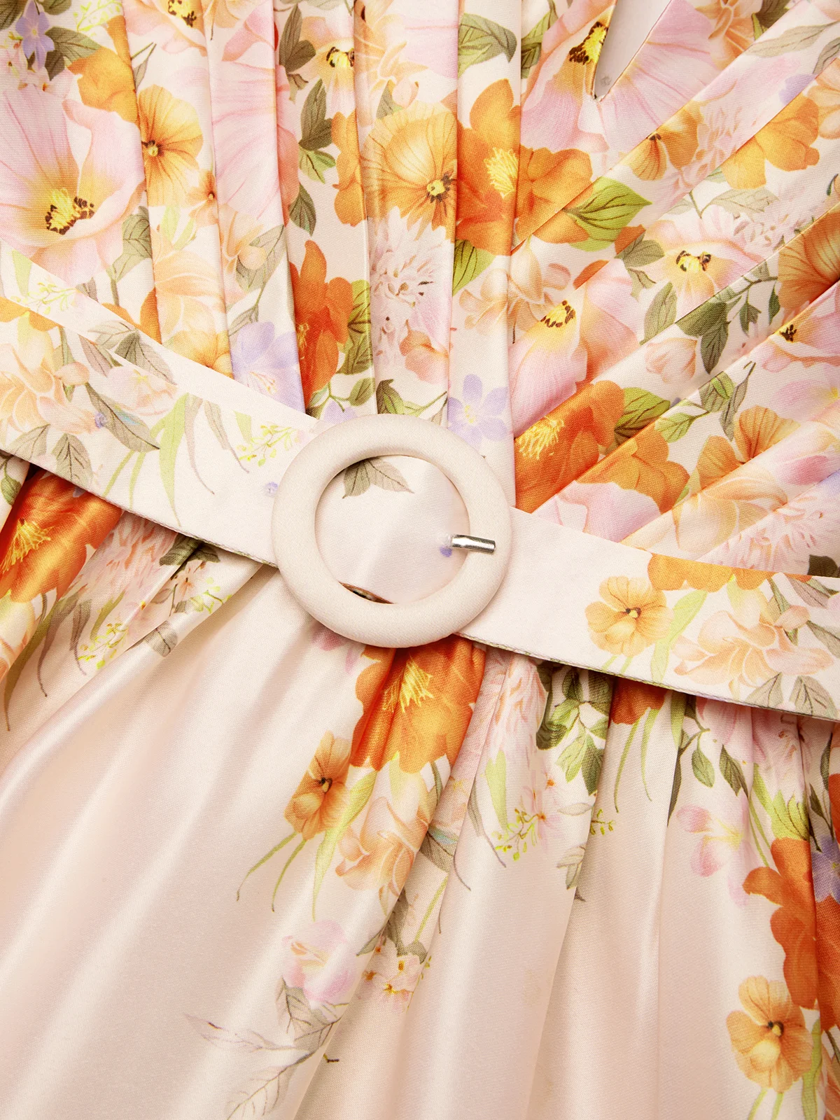 Beige Floral Spaghetti Sleeveless A-Line Midi Dress