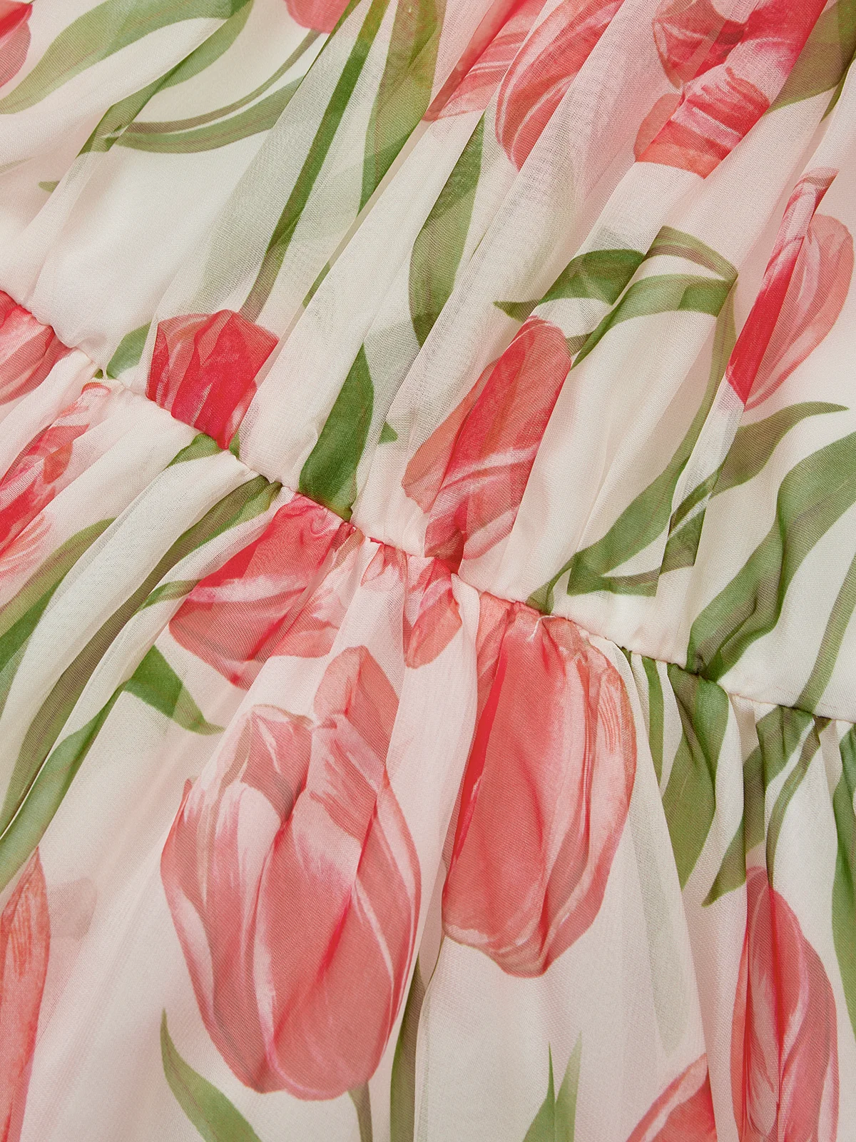 Pink Floral Crew Neck Sleeveless A-Line Maxi Chiffon Dress