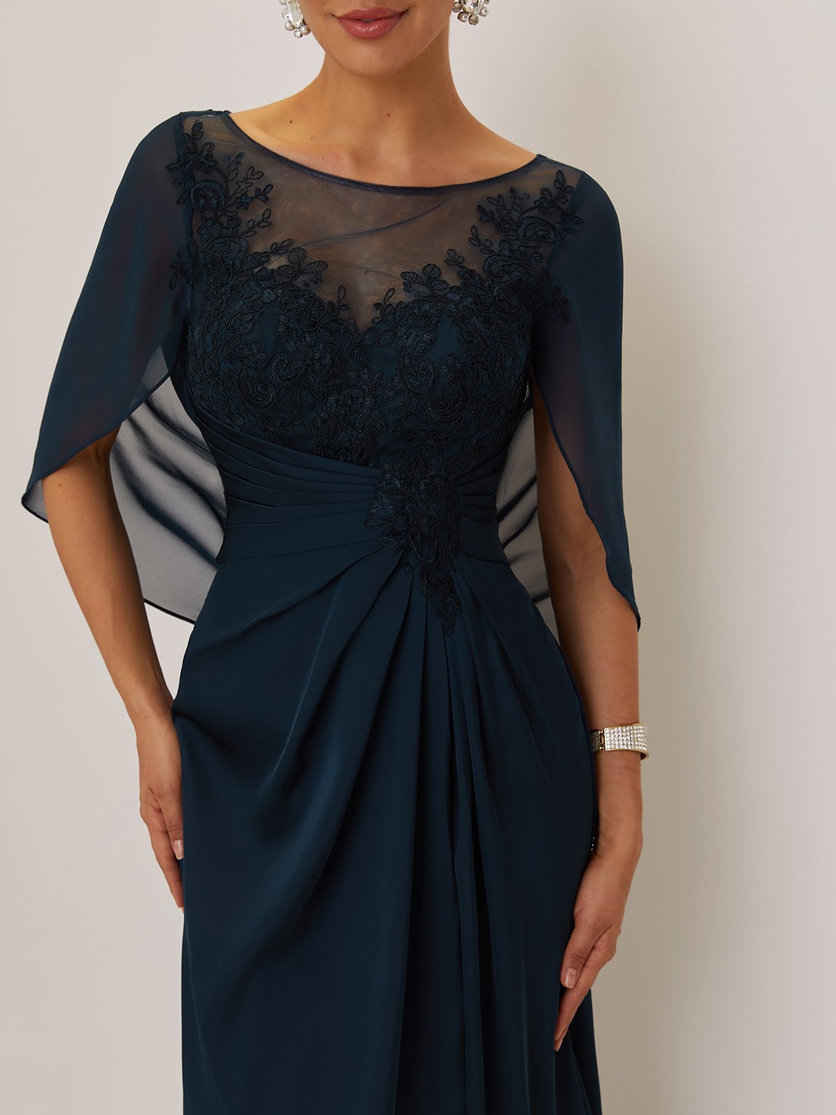 Purplish blue Lace Ruched Prom Dress Boat Neck Short Sleeve A-Line Maxi Dress