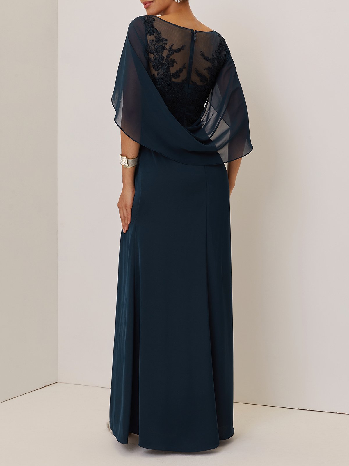 Purplish blue Lace Ruched Prom Dress Boat Neck Short Sleeve A-Line Maxi Dress