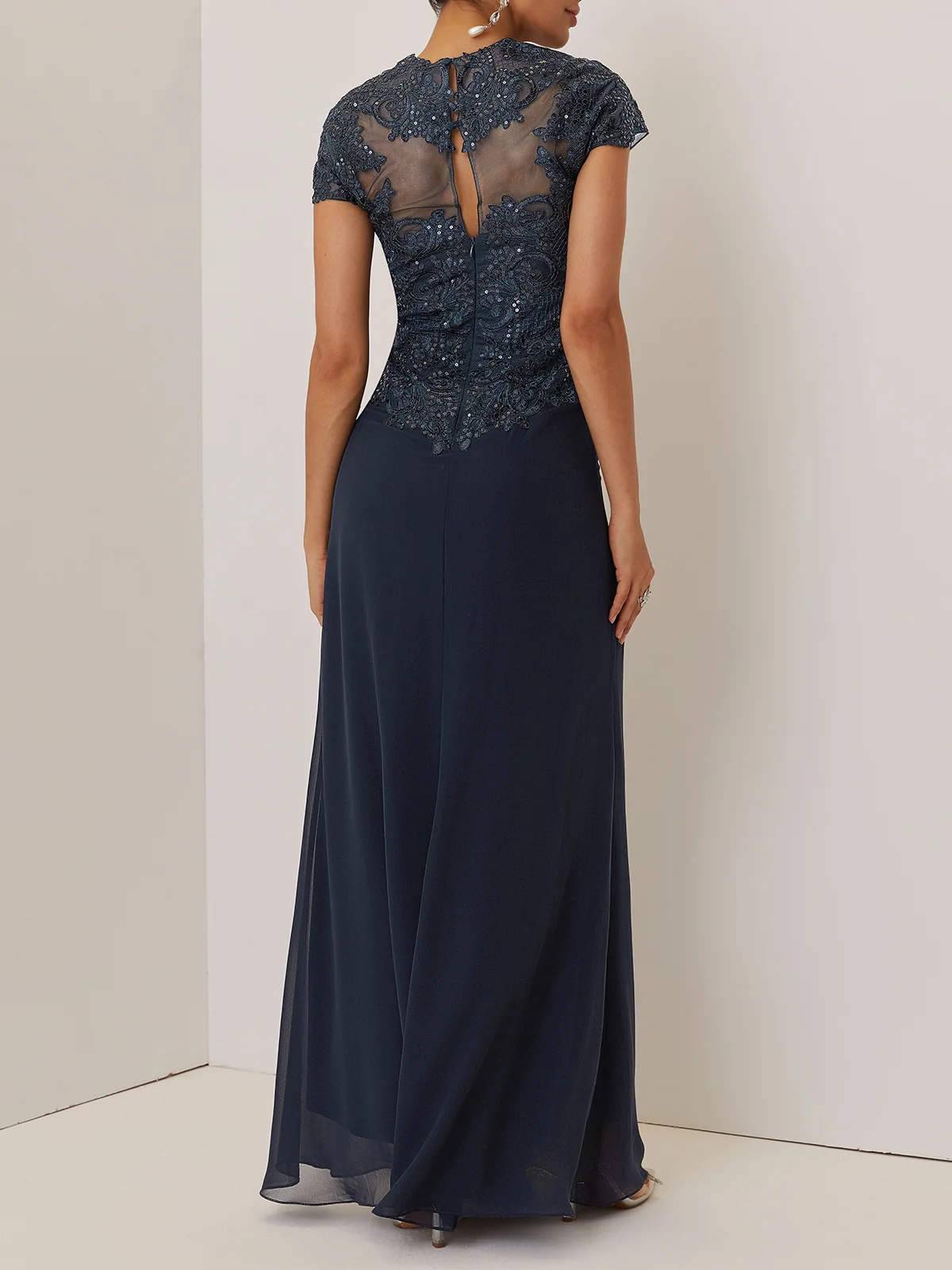 Purplish blue Lace Prom Dress Sweetheart Neckline Short Sleeve Off Shoulder Sleeve A-Line Maxi Dress