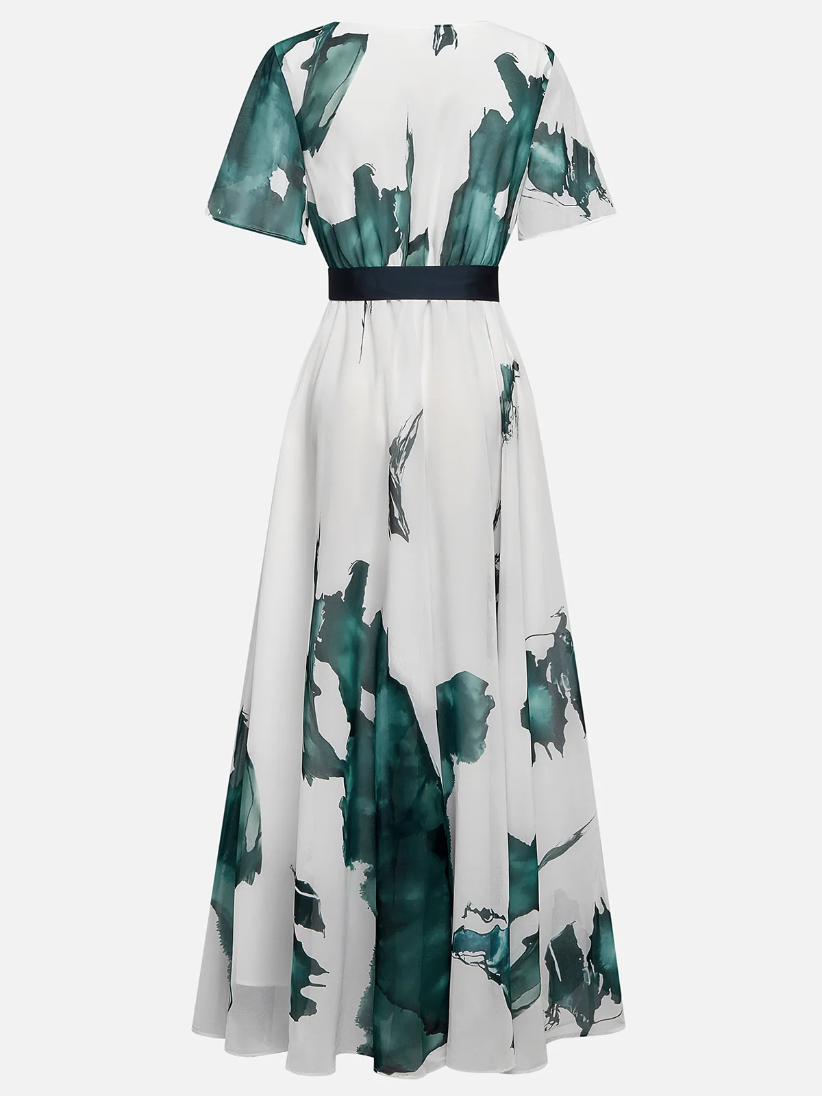 Blue Classic Floral V Neck Short Sleeve A-Line Maxi Dress