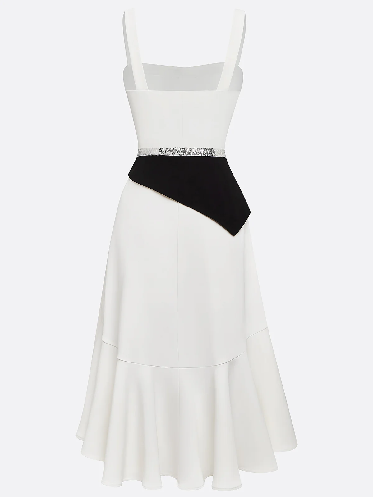 White Sequins Peplum Classic Spaghetti Gallus A-Line Midi Dress