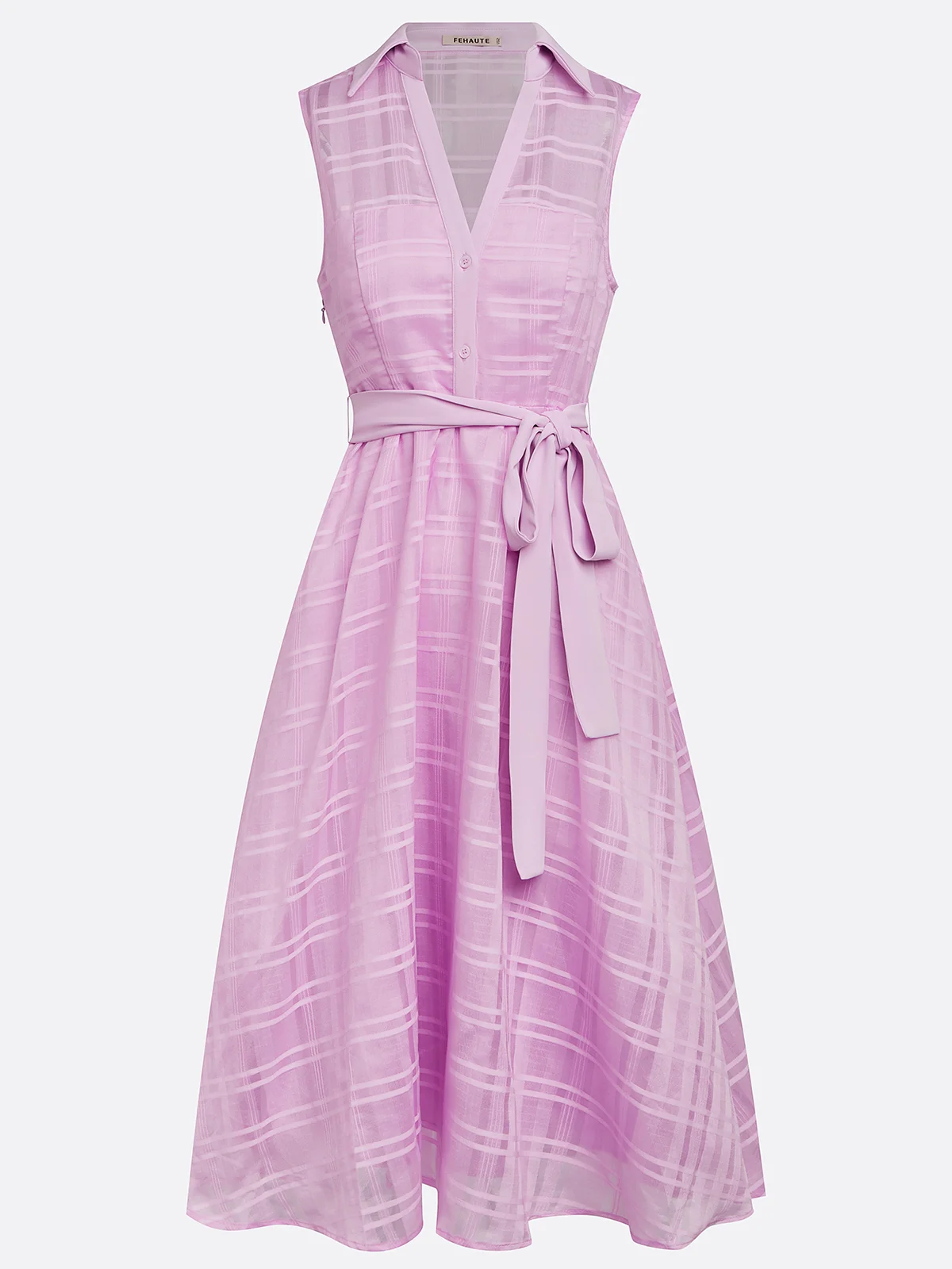 Lavender Purple Shirt Dress Shirt Collar Sleeveless A-Line Midi Dress