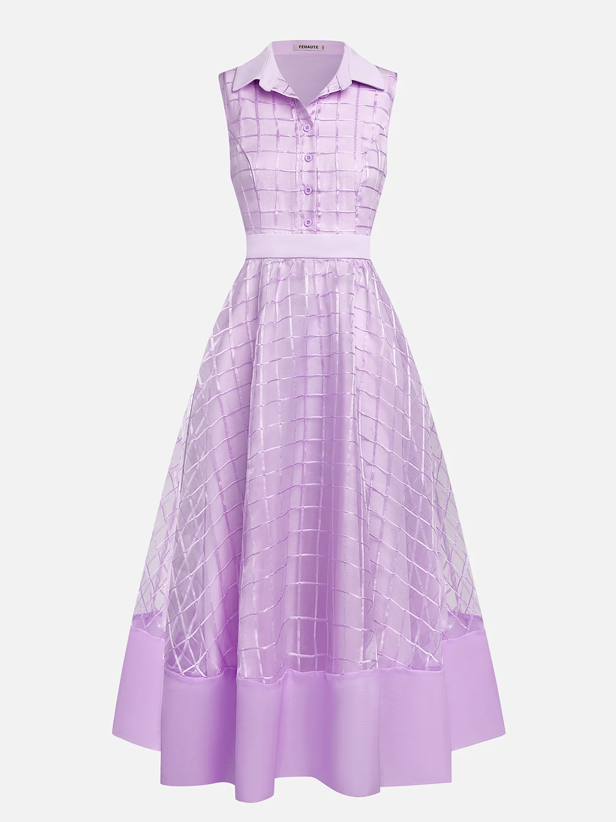 Lavender Purple Buckle Shirt Dress Shirt Collar Sleeveless A-Line Midi Dress