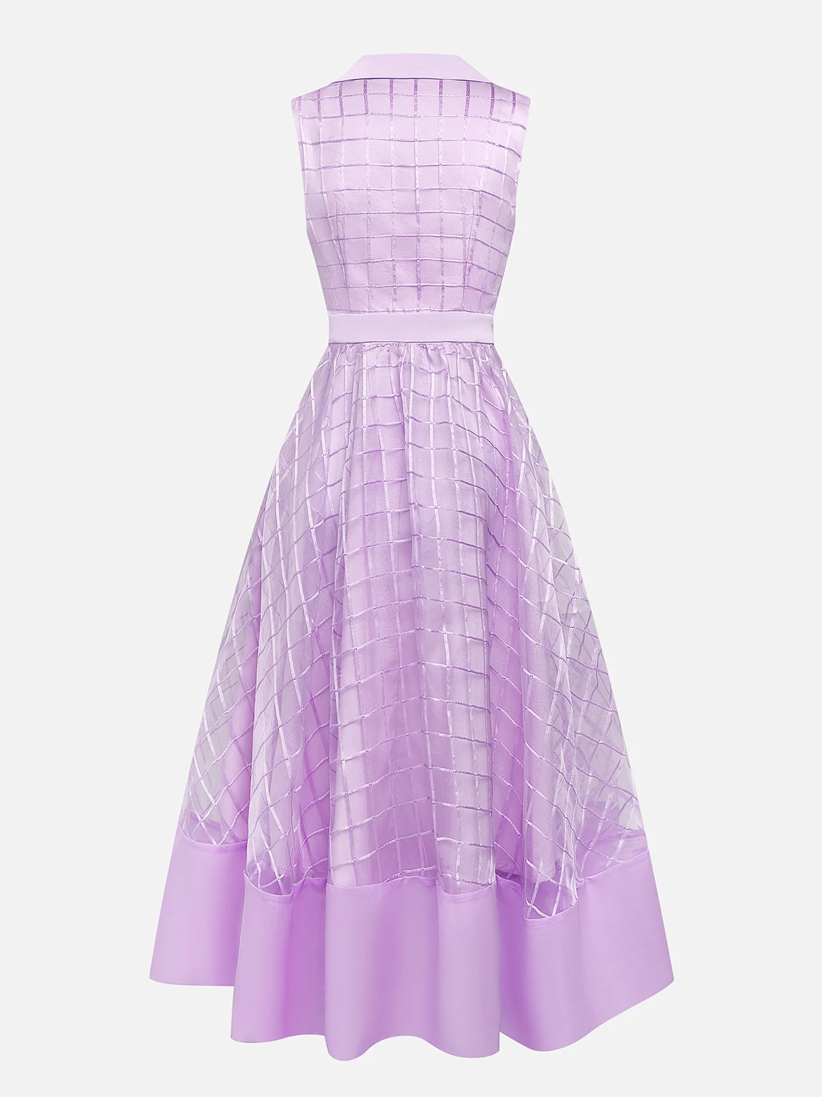 Lavender Purple Buckle Shirt Dress Shirt Collar Sleeveless A-Line Midi Dress