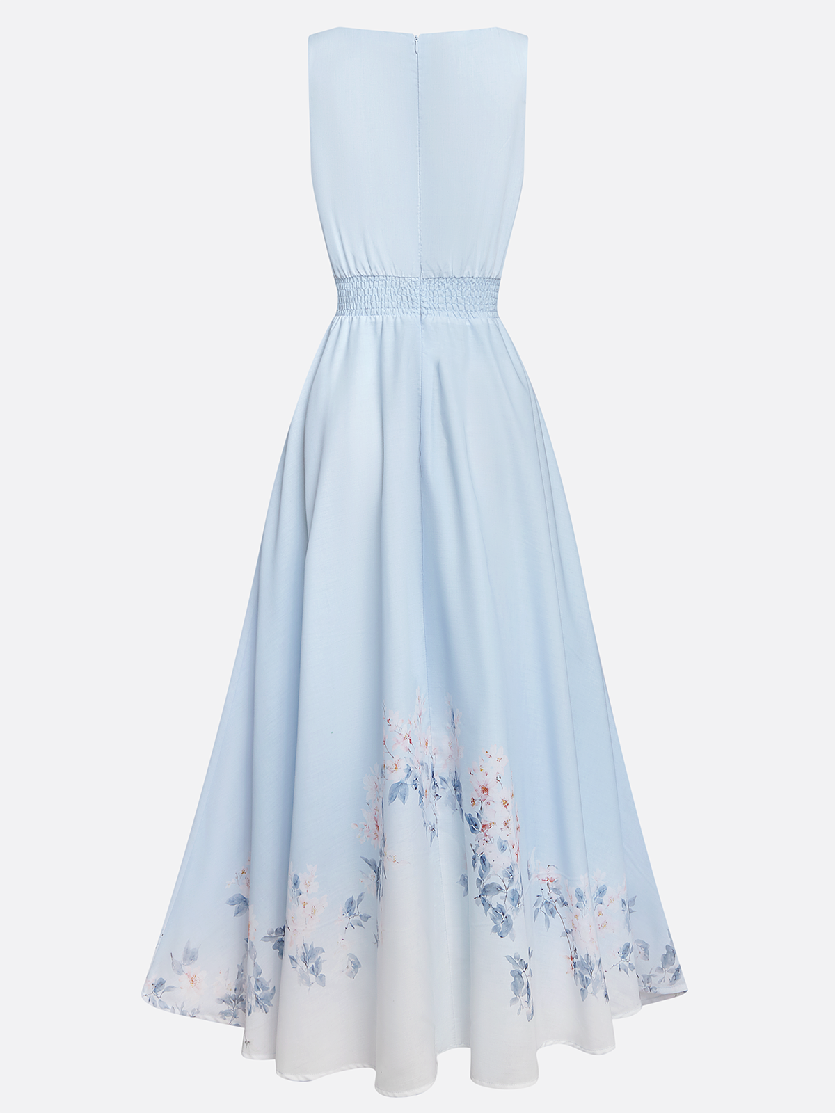 Light Blue Floral V Neck Sleeveless A-Line Maxi Dress