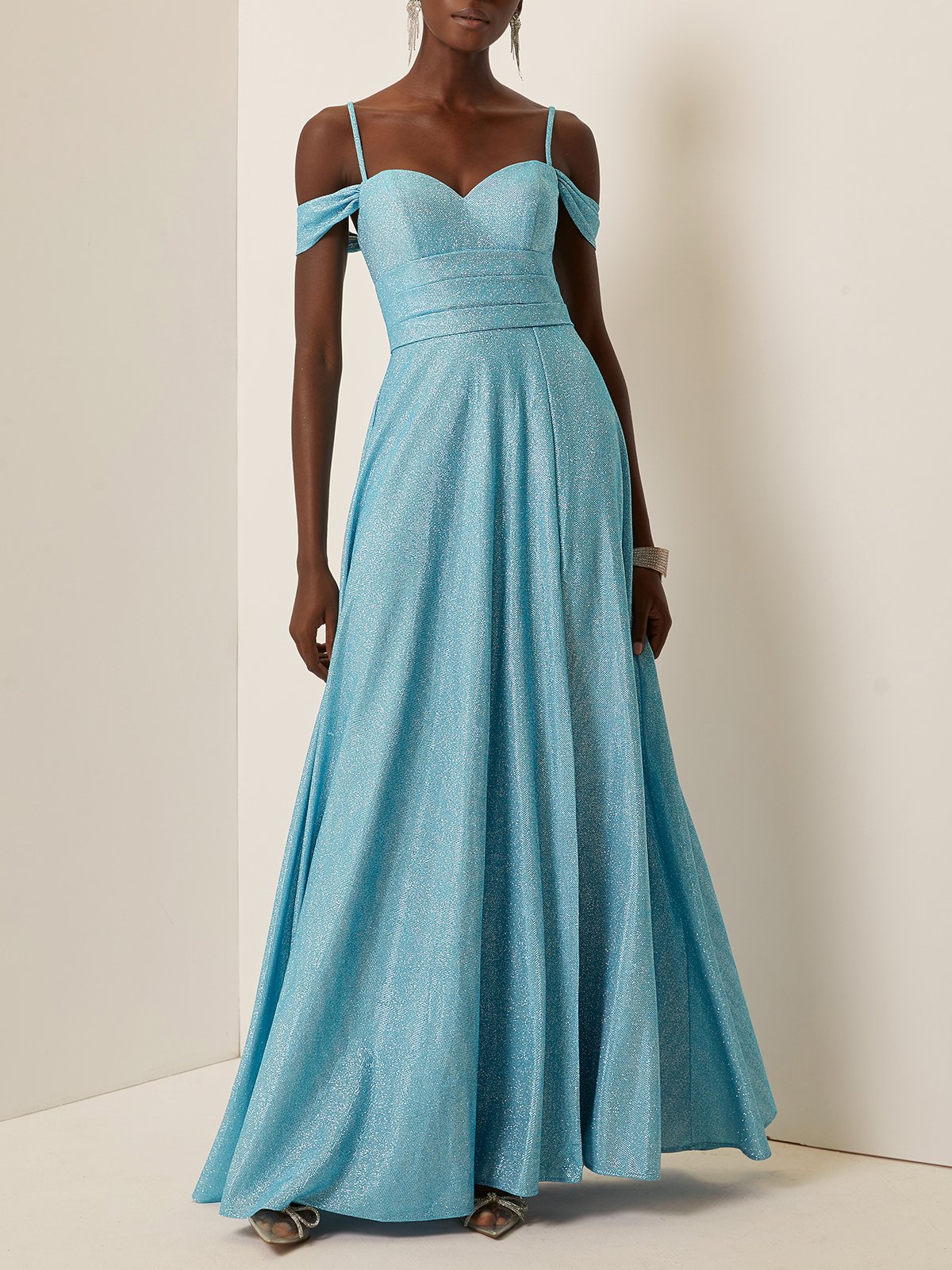 Light Blue Lace-up Formal Dress Spaghetti Gallus A-Line Gown Dress