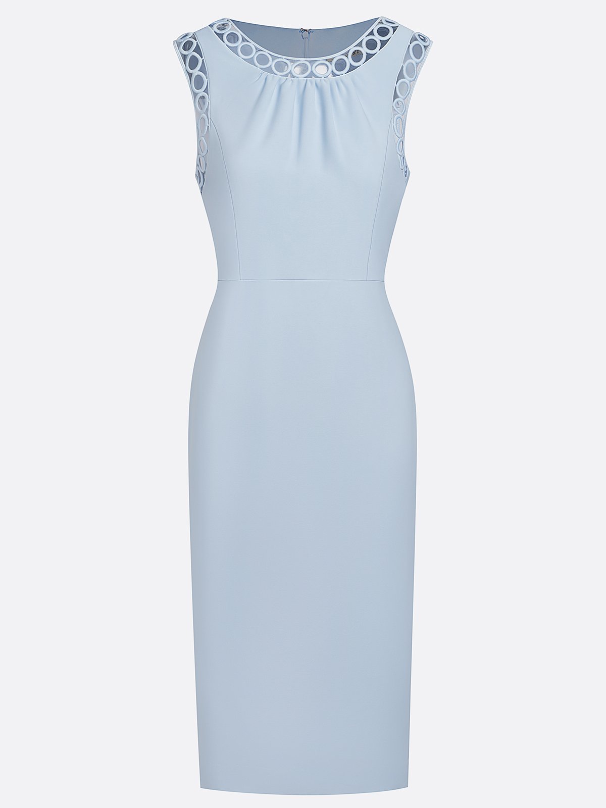 Light Blue Lace Classic Crew Neck Sleeveless Sheath Midi Dress
