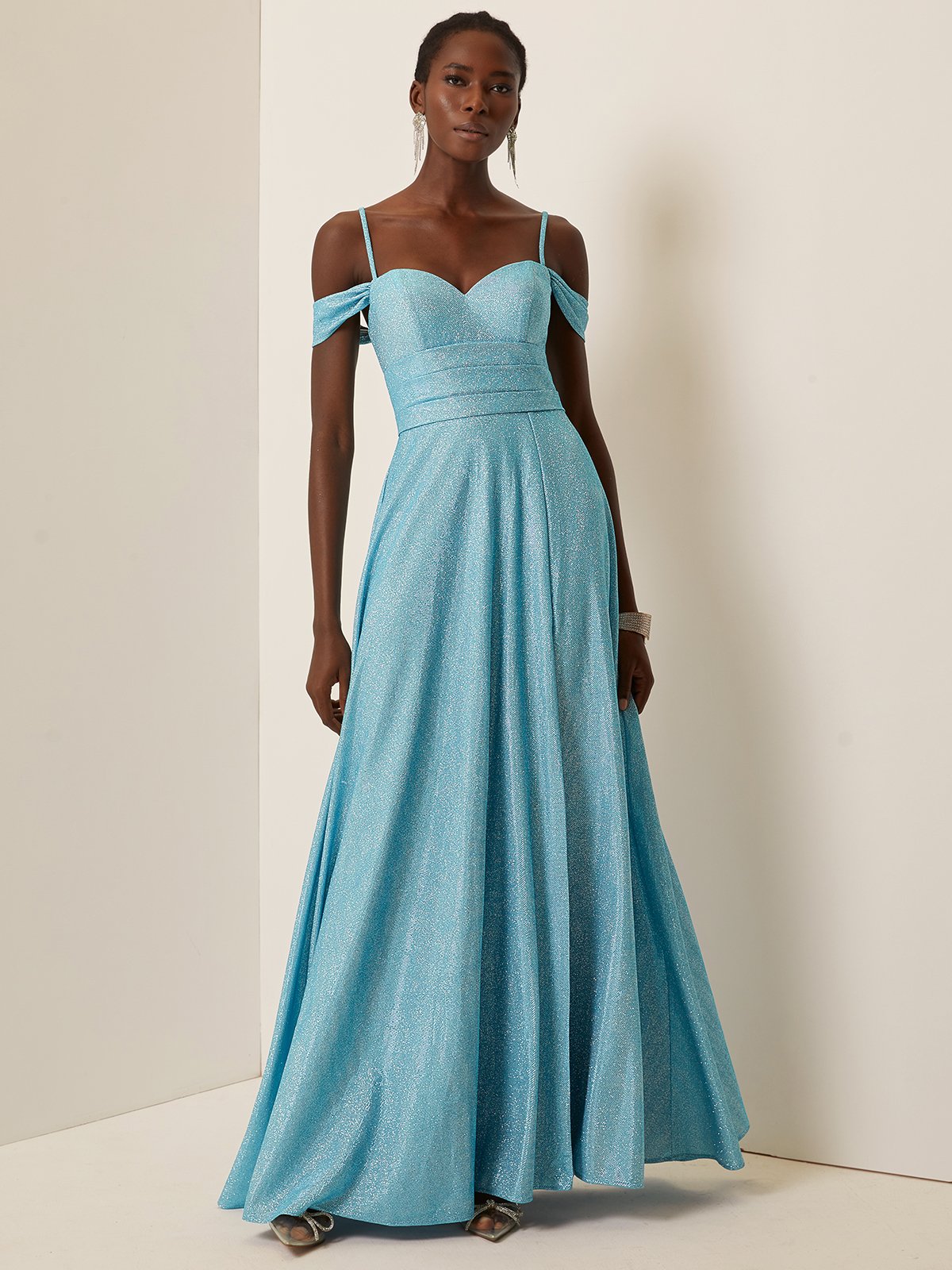 Light Blue Lace-up Formal Dress Spaghetti Gallus A-Line Gown Dress