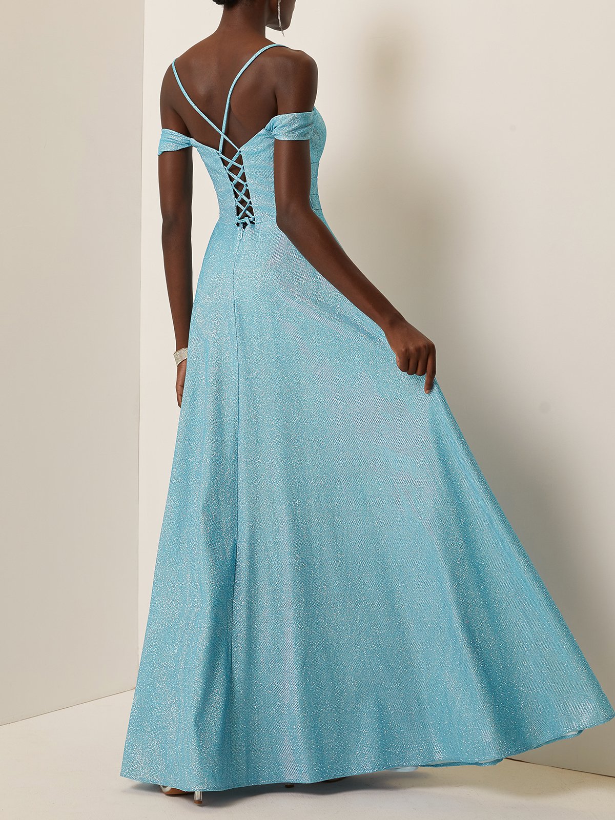 Light Blue Lace-up Formal Dress Spaghetti Gallus A-Line Gown Dress