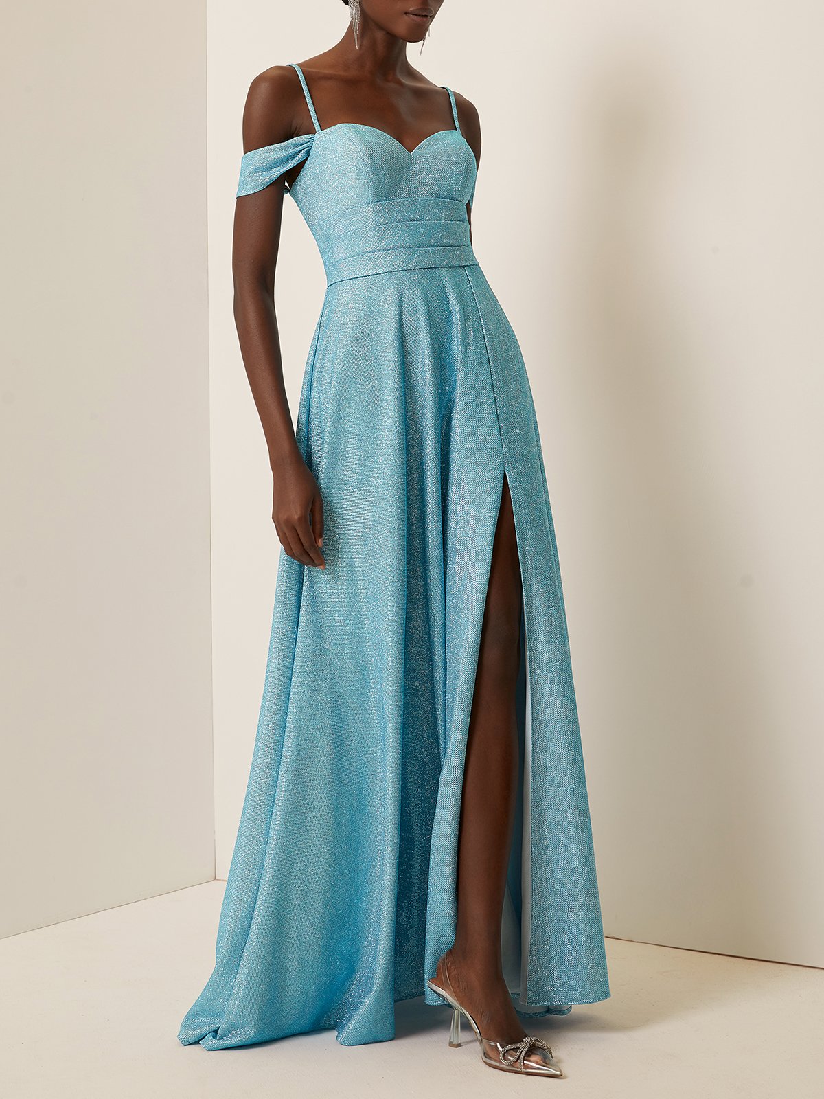 Light Blue Lace-up Formal Dress Spaghetti Gallus A-Line Gown Dress