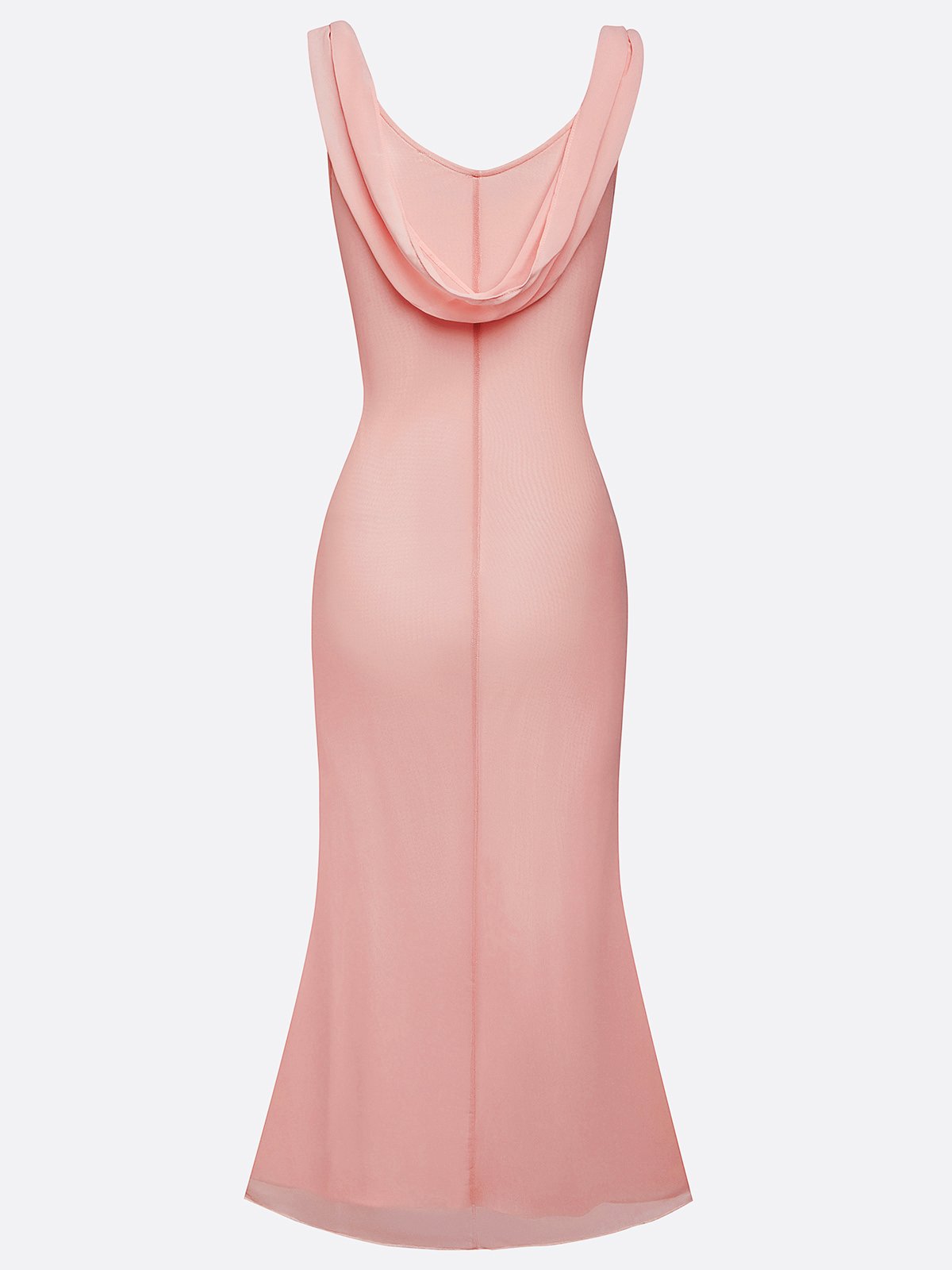 Pink Embroidery Classic Cowl Neck Sleeveless Sheath Midi Dress