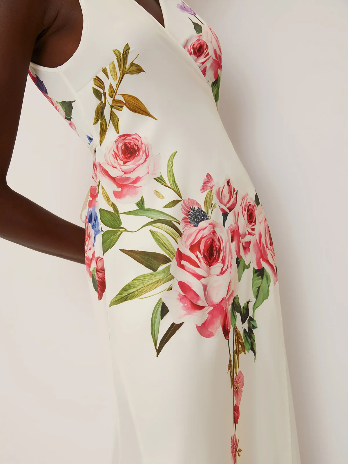 Pink Cross Floral Wrap Dress V Neck Sleeveless Mermaid Gown Dress