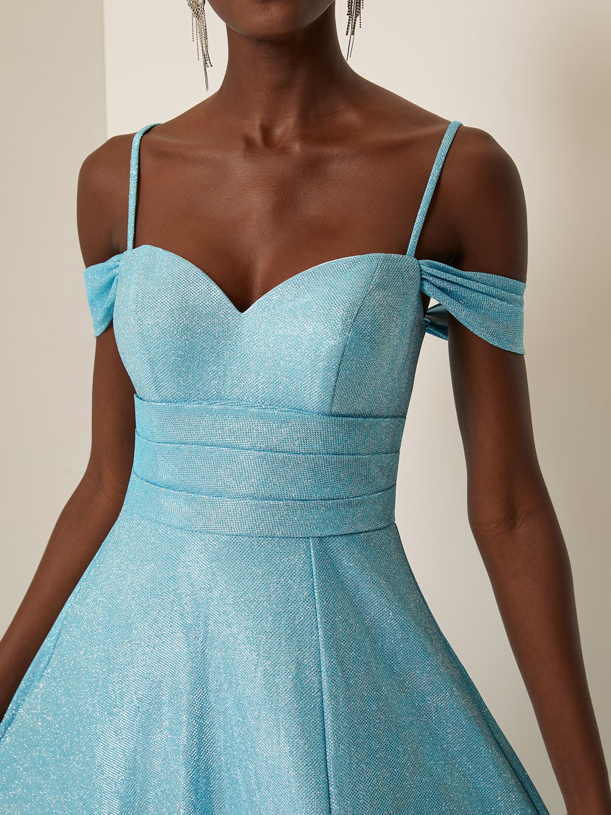 Light Blue Lace-up Formal Dress Spaghetti Gallus A-Line Gown Dress