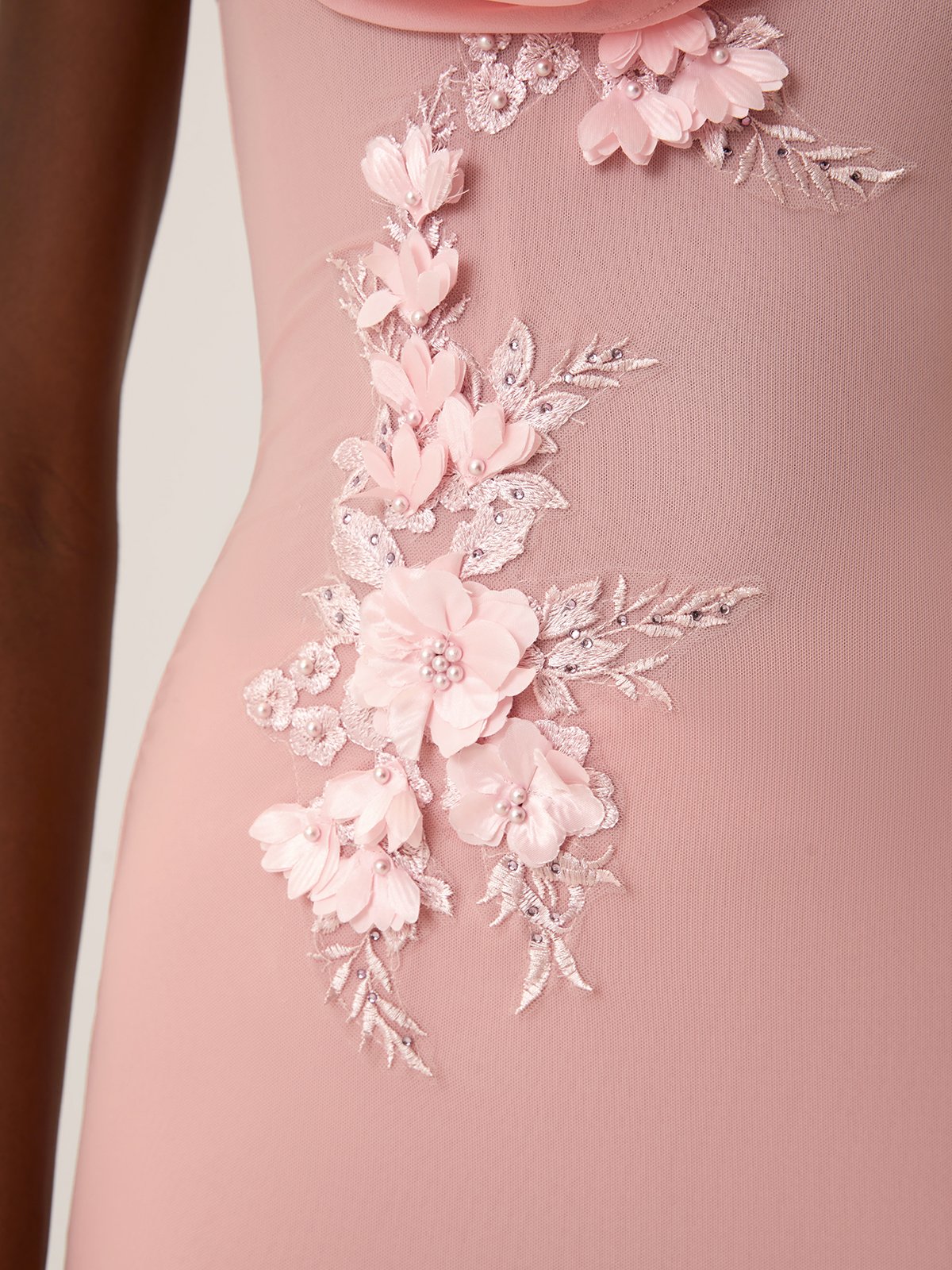 Pink Embroidery Classic Cowl Neck Sleeveless Sheath Midi Dress