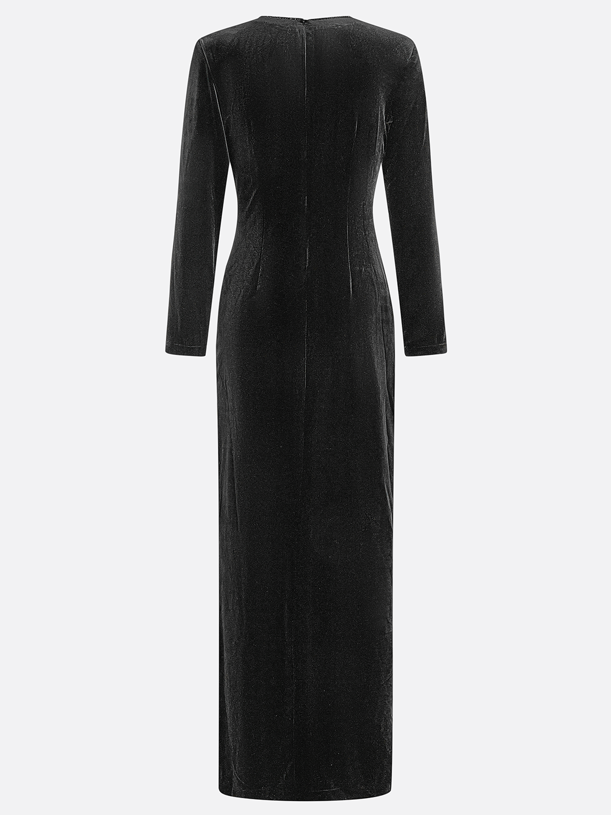 Black Bow Rhinestone Velvet Crew Neck Long Sleeve Sheath Maxi Dress
