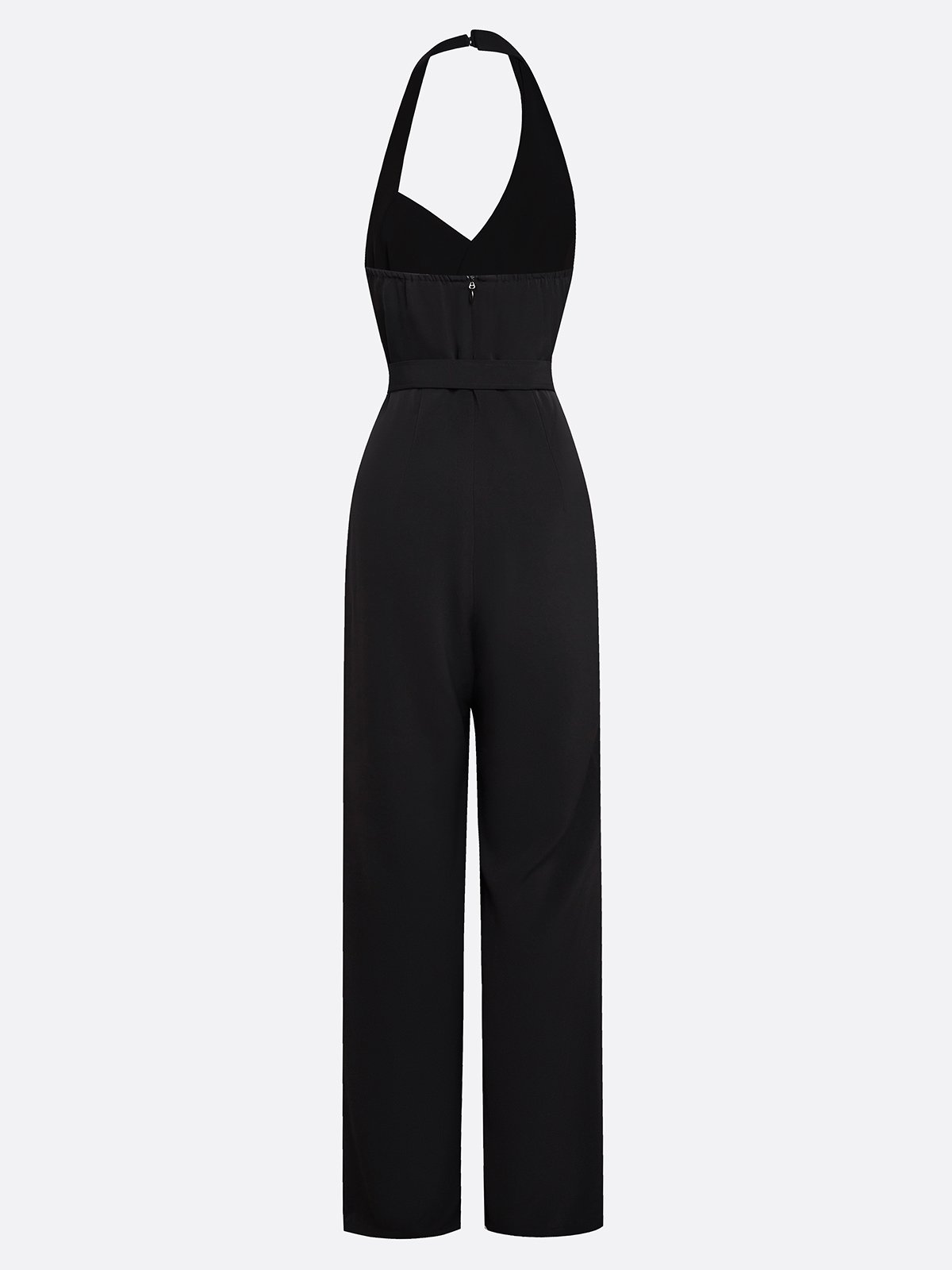 Black Side-Slit Sleeveless Wide-Leg Jumpsuit With Belt
