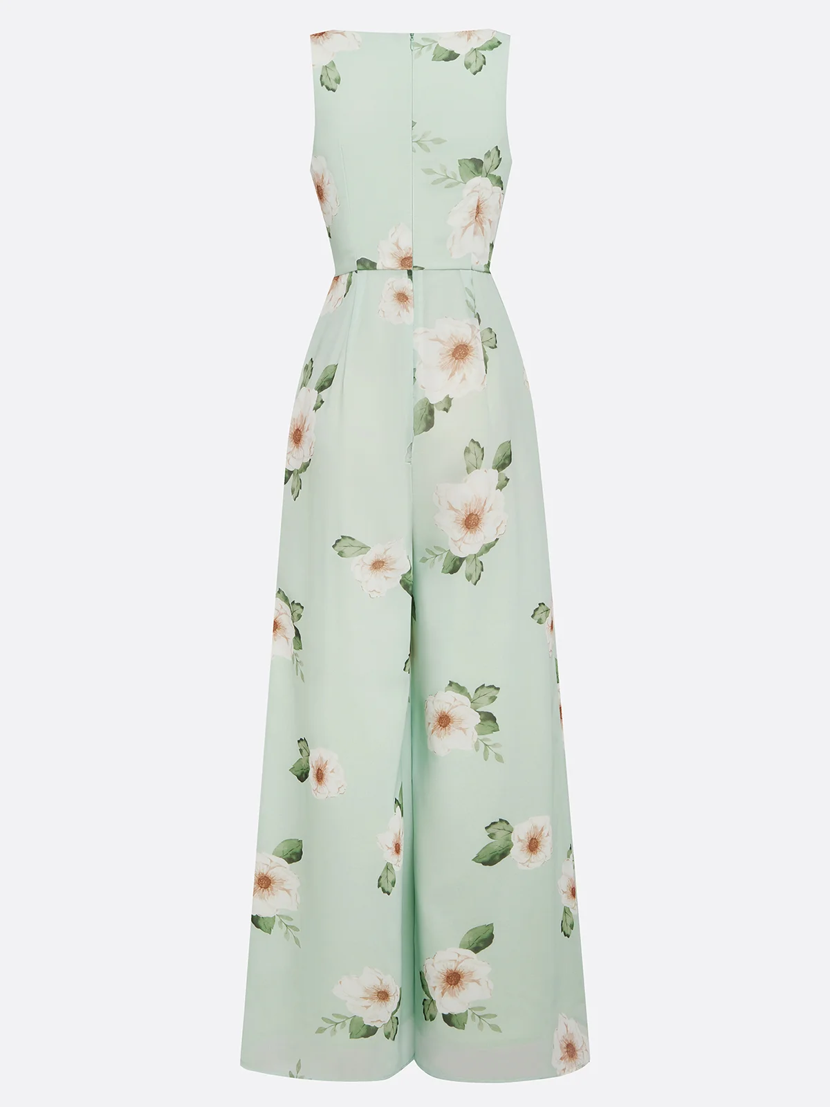 Light Green Floral V Neck Regular Fit Chiffon Jumpsuit