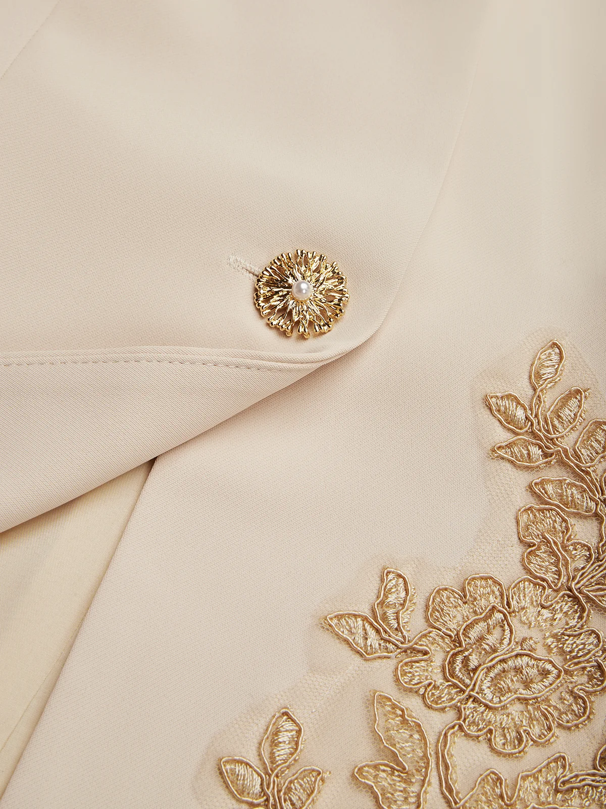 Women Apricot Applique V Neck Long Sleeve Two-Piece Set With Belt