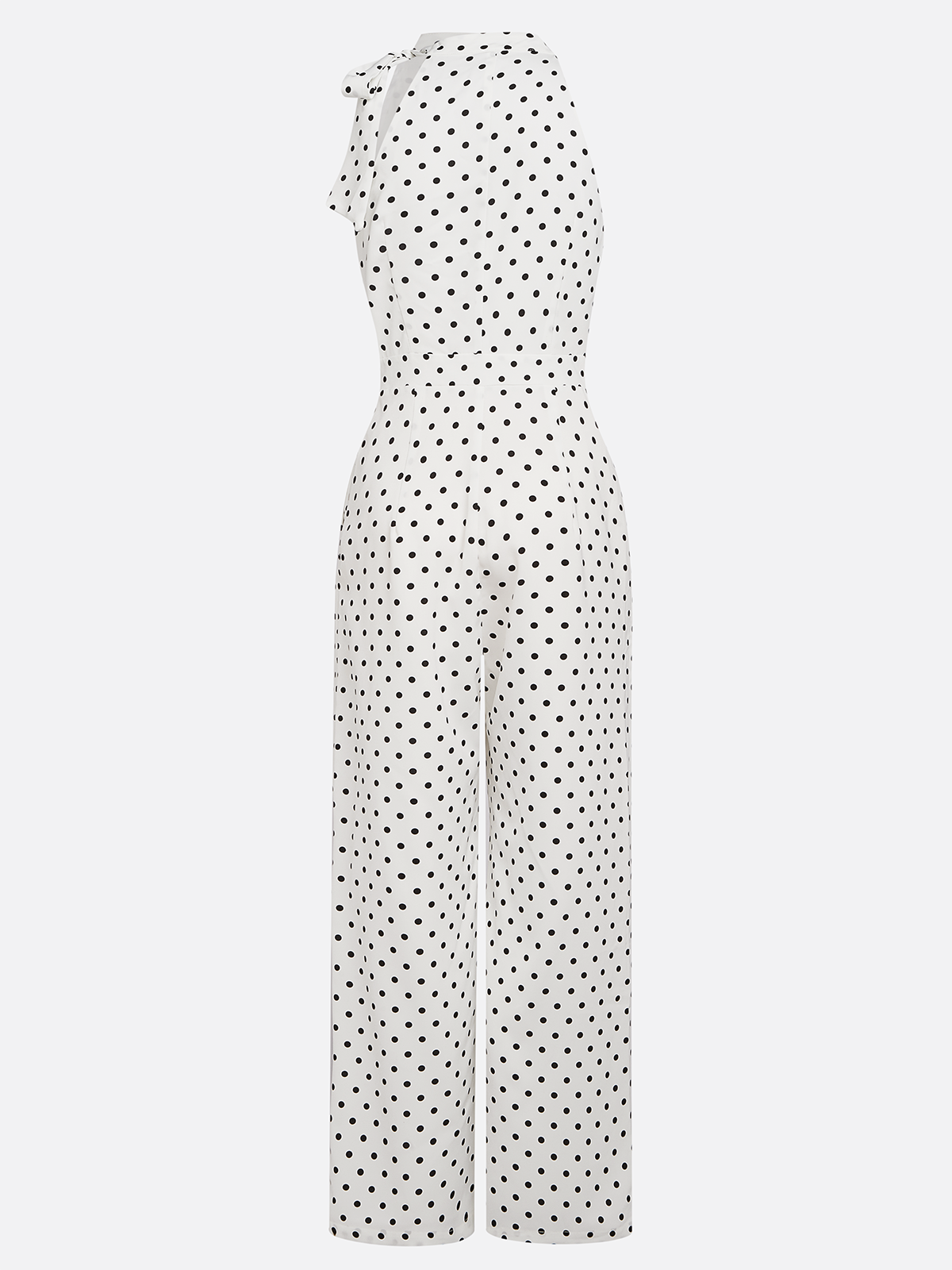 Women White Polka Dots Bow Halter Sleeveless Dressy Jumpsuit