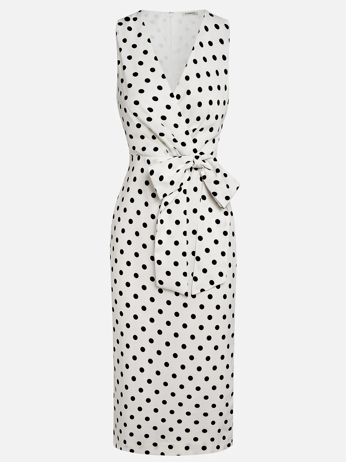 White Bow Classic V Neck Sleeveless Sheath Midi Dress