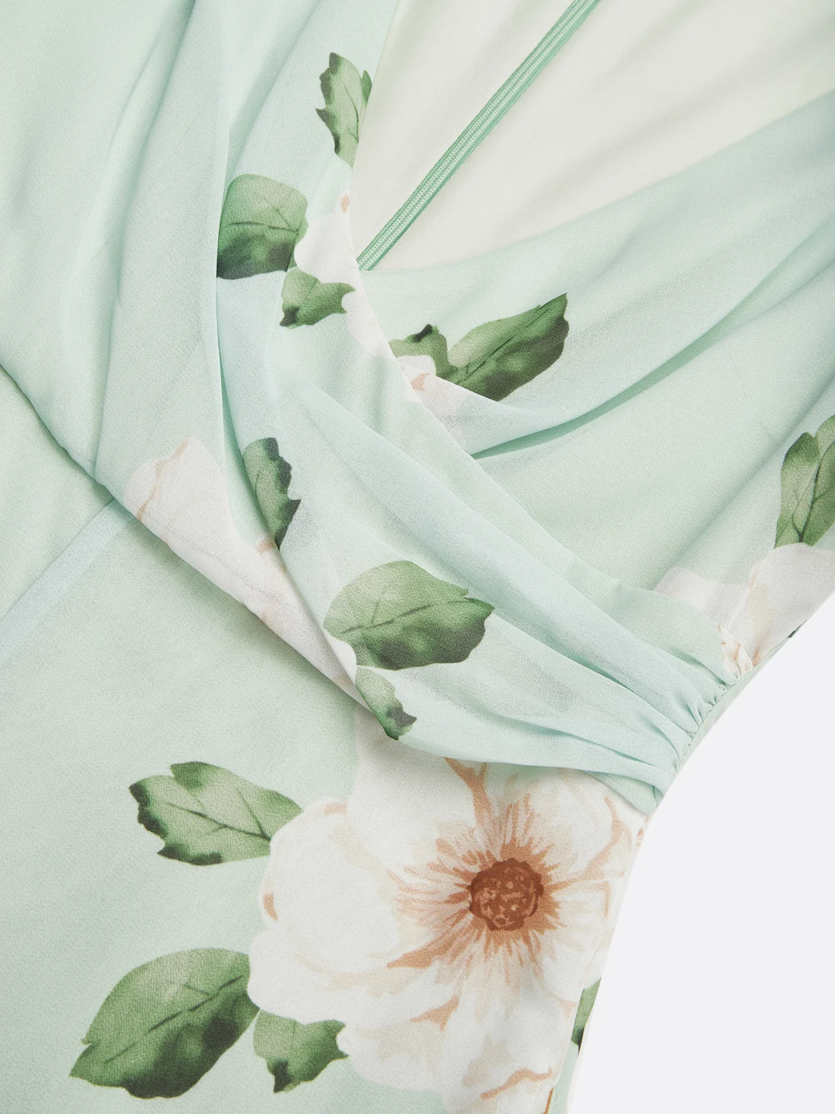 Light Green Floral V Neck Regular Fit Chiffon Jumpsuit