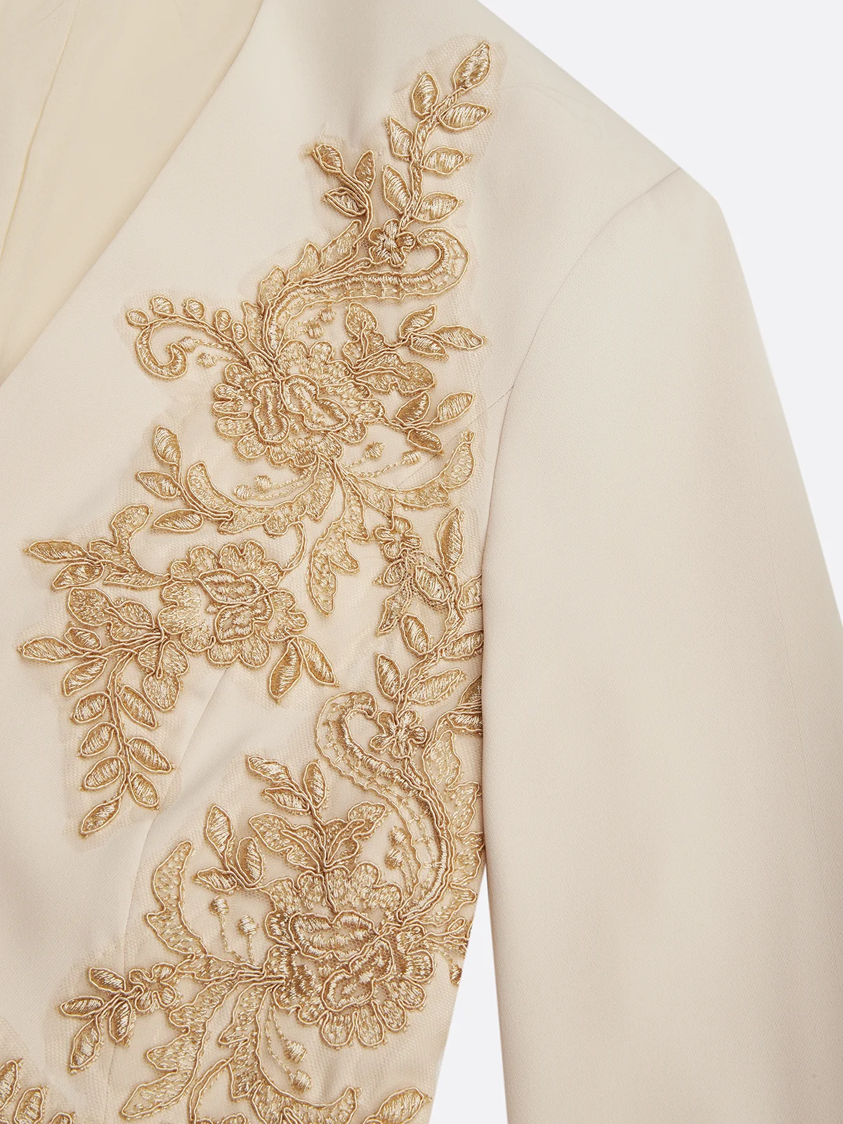 Women Apricot Applique V Neck Long Sleeve Two-Piece Set With Belt