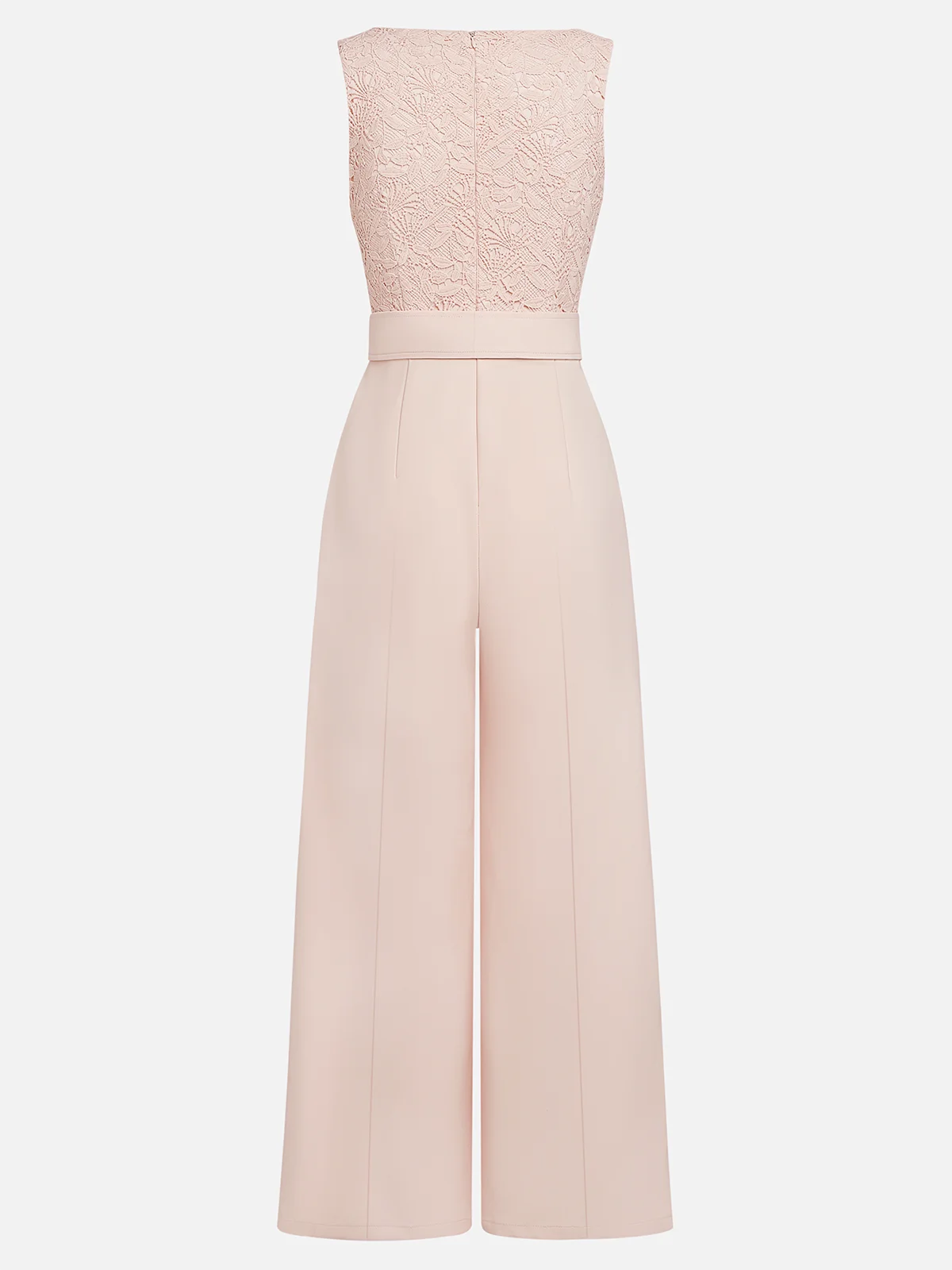 Pink Lace Morden Regular Fit V Neck Jumpsuit With Belt