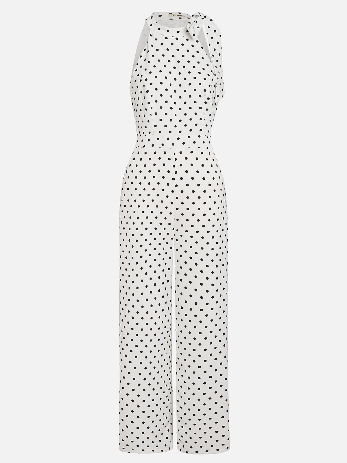 Women White Polka Dots Bow Halter Sleeveless Dressy Jumpsuit