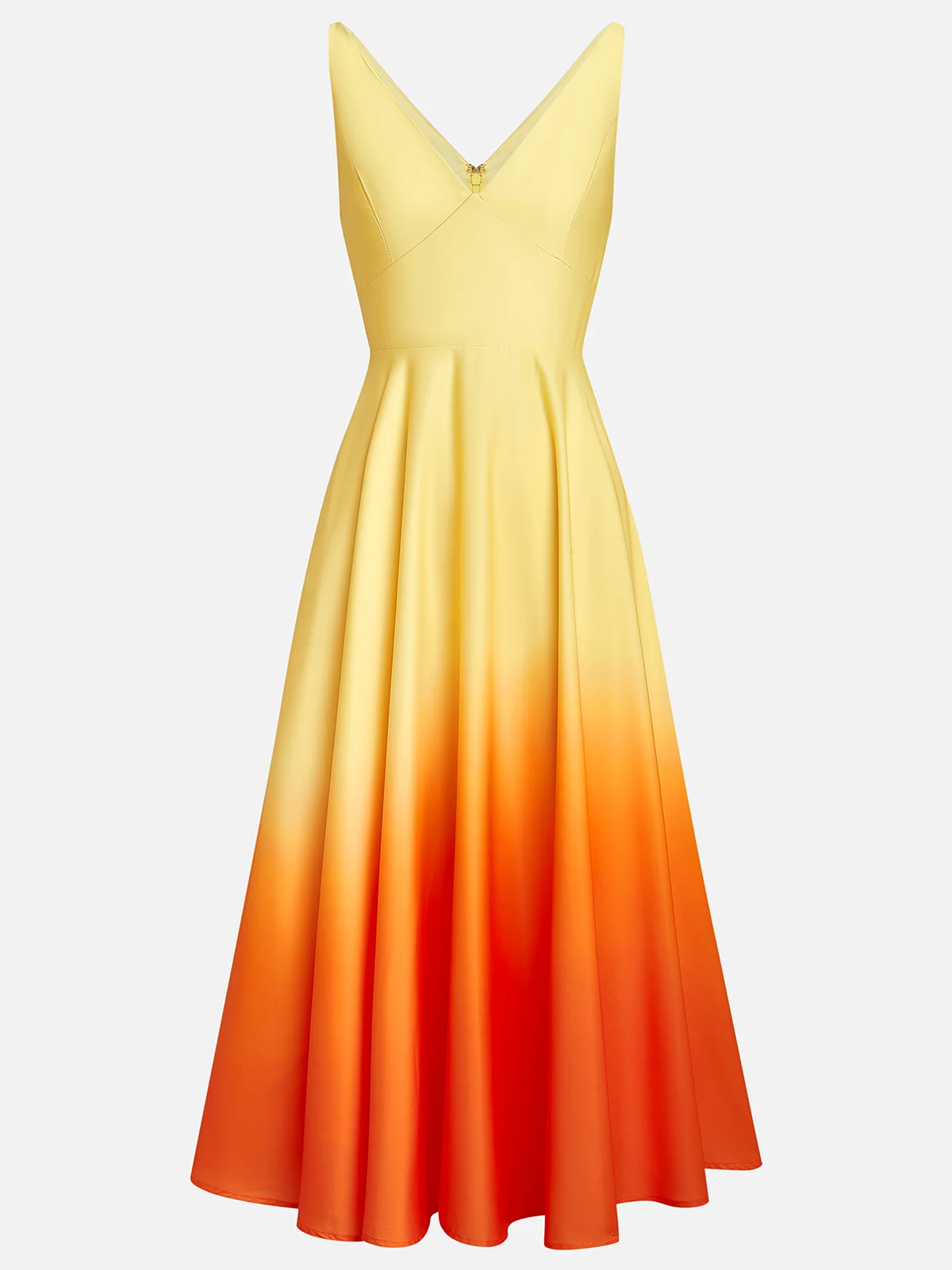 Orange Ombre Classic V Neck Sleeveless A-Line Midi Dress