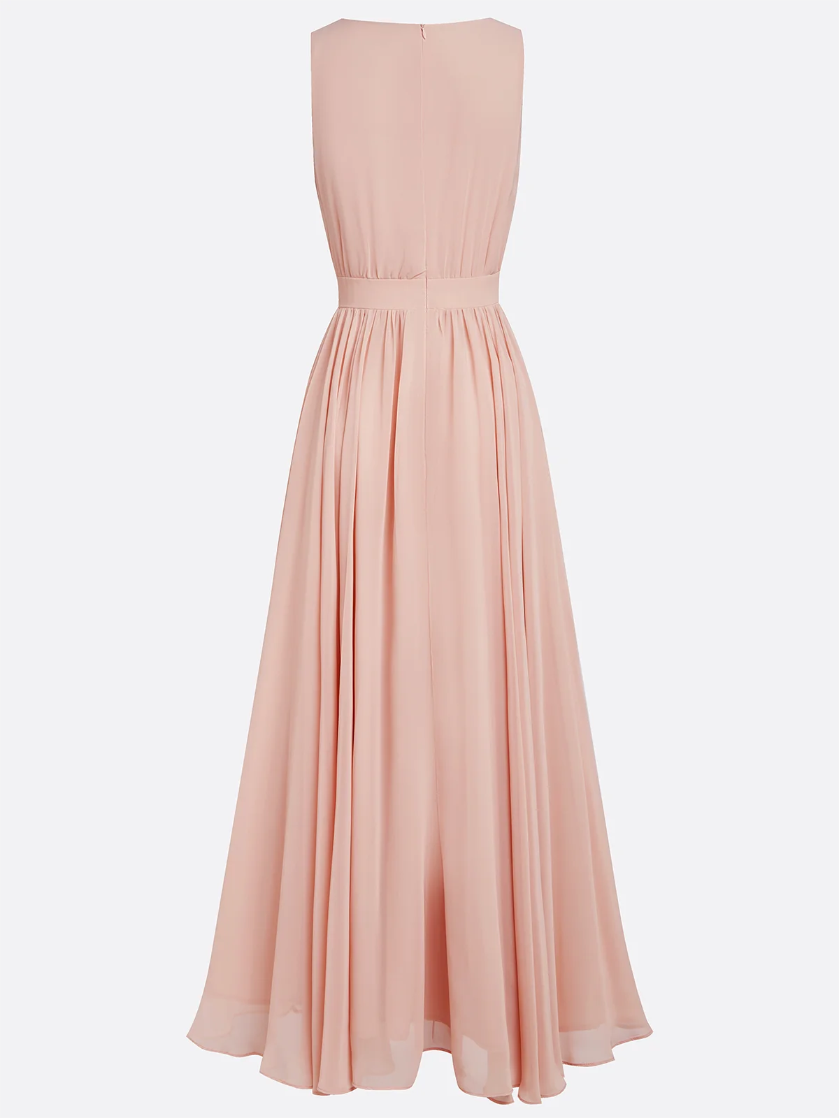 Pink 3D Floral Ruched Chiffon V Neck Sleeveless A-Line Maxi Dress