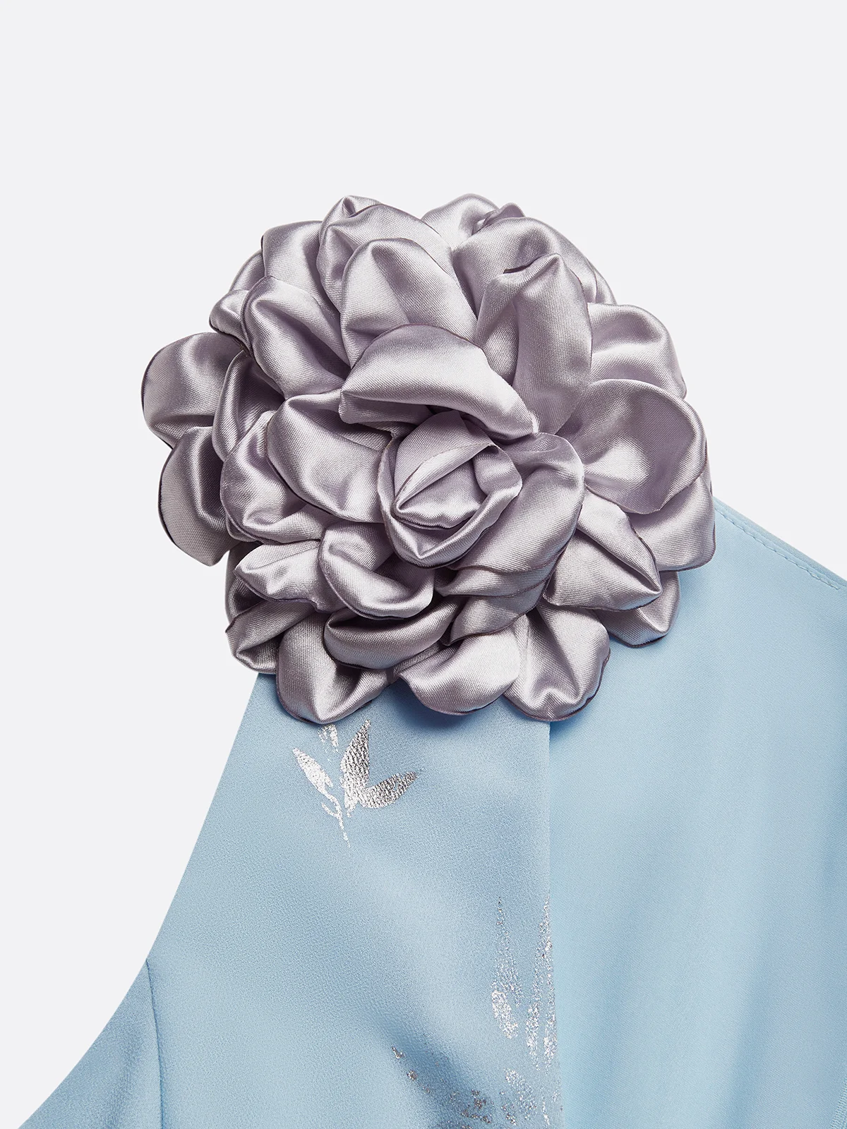 Light Blue 3D Floral Chiffon V Neck Sleeveless A-Line Maxi Dress