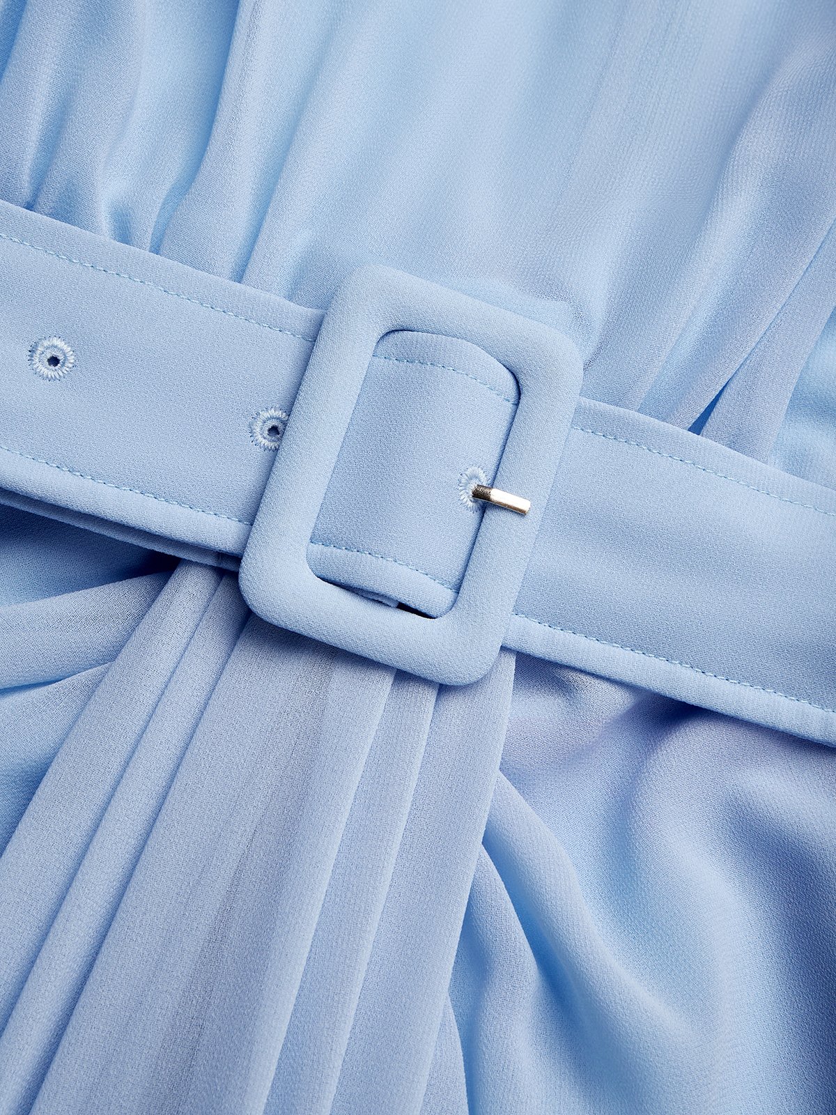 Light Blue Ruched Chiffon Crew Neck Short Sleeve A-Line Maxi Dress