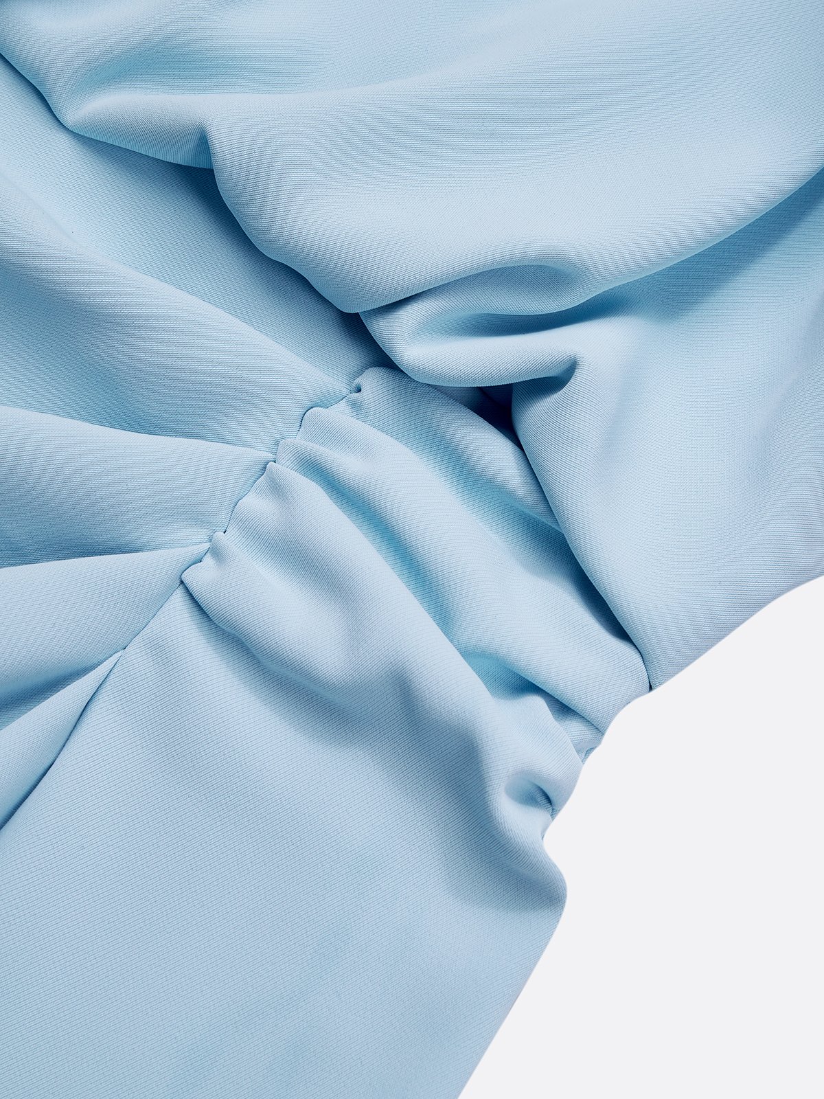 Light Blue Ruched Cut Out Classic Crew Neck Cap Sleeve Sheath Midi Dress