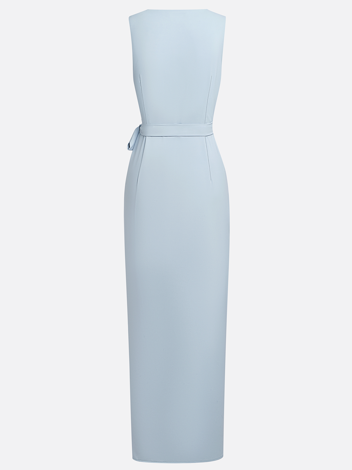Light Blue Cotton Ruched Wrap Dress V Neck Sleeveless Sheath Maxi Dress