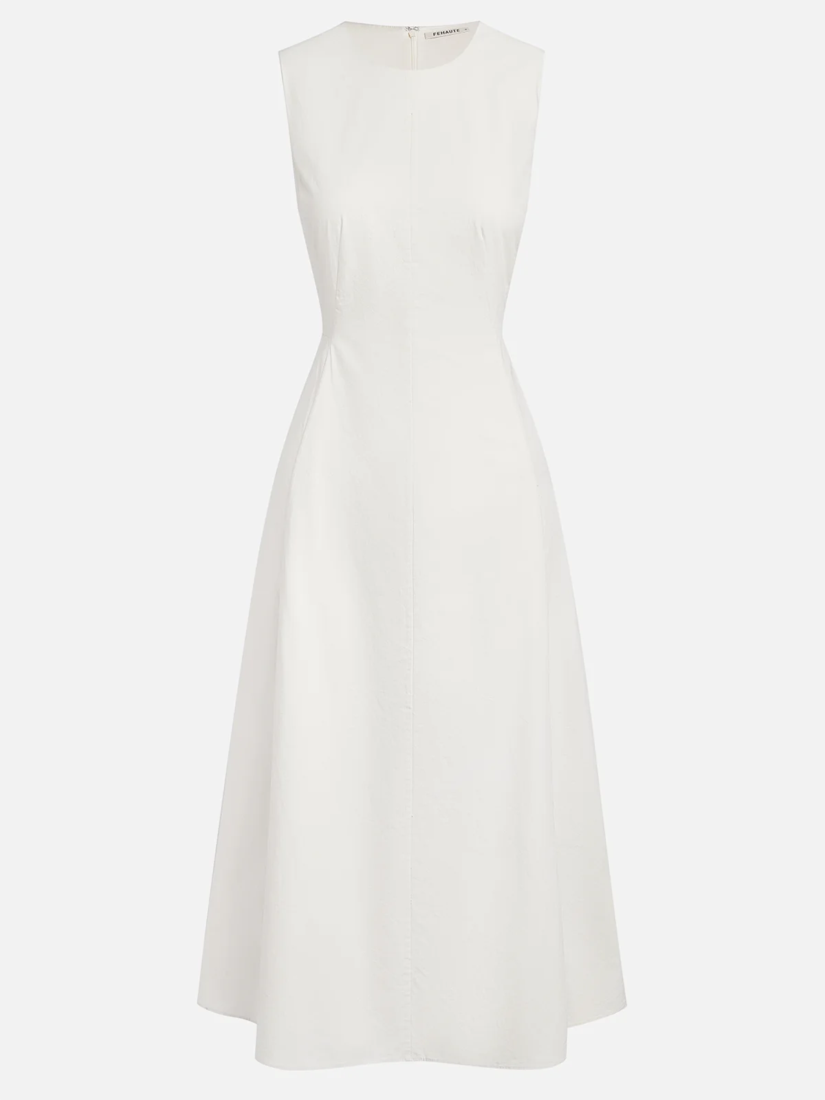 Apricot Cotton Crew Neck Sleeveless A-Line Midi Dress