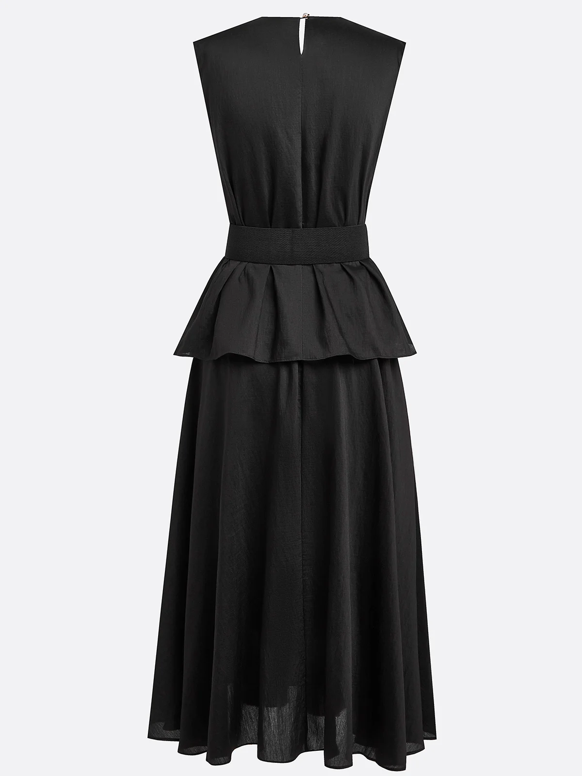 Women Black Pleated Crew Neck Sleeveless Dressy Top With Skirt Two-Piece Set