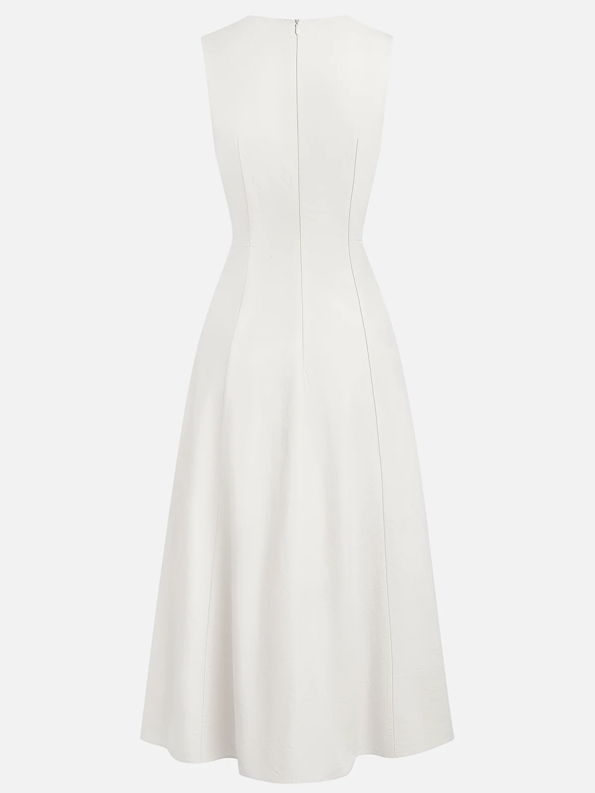 Apricot Cotton Crew Neck Sleeveless A-Line Midi Dress