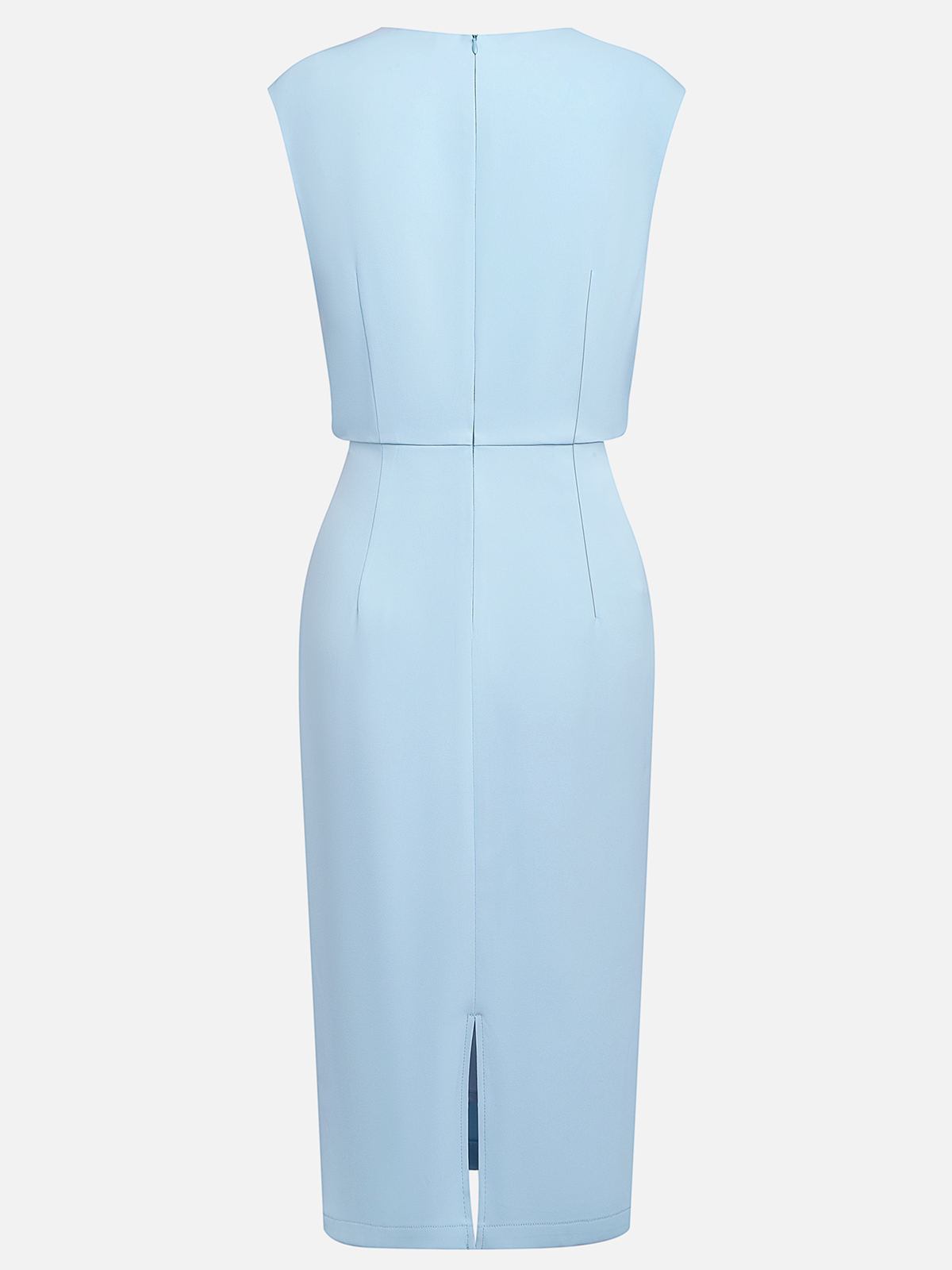 Light Blue Ruched Cut Out Classic Crew Neck Cap Sleeve Sheath Midi Dress