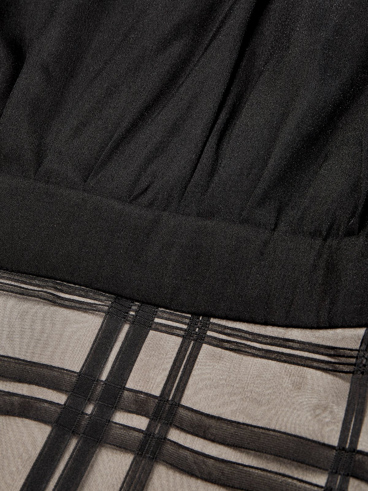 Black Mesh Plaid Classic Mock Neck Sleeveless A-Line Midi Dress