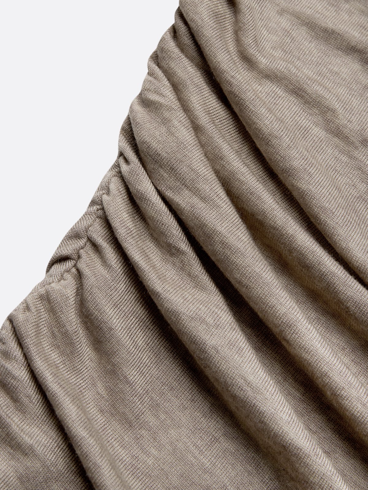Khaki Lyocell Wool Ruched Knit Off The Shoulder Sleeveless A-Line Maxi Dress