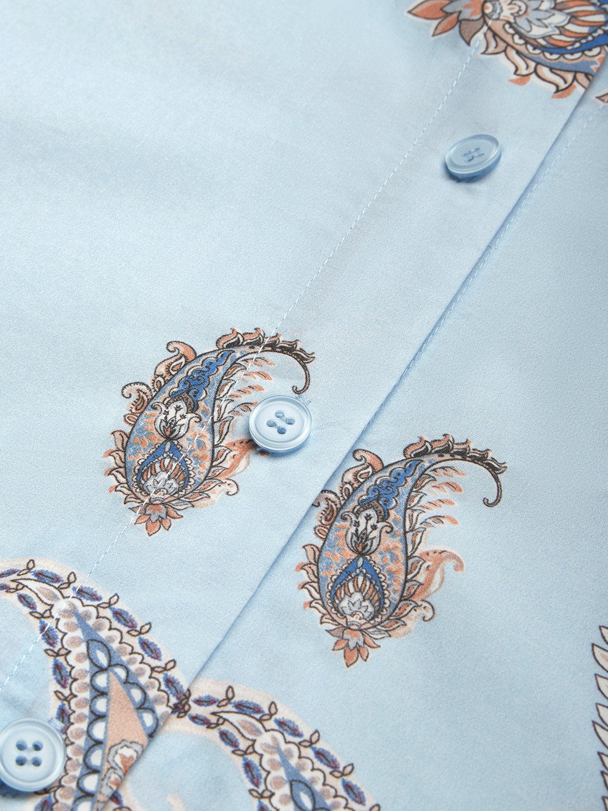Light Blue Floral Paisley Shirt Dress Shirt Collar Long Sleeve A-Line Maxi Dress