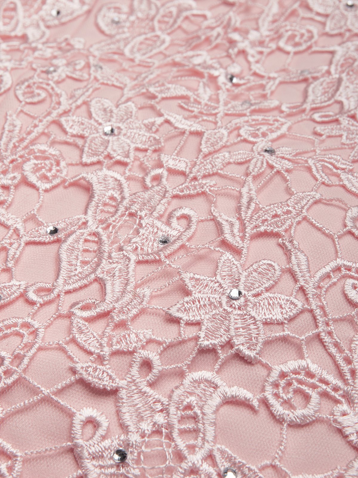 Pink Lace Hotfix Embellished Classic V Neck Sleeveless Sheath Midi Dress