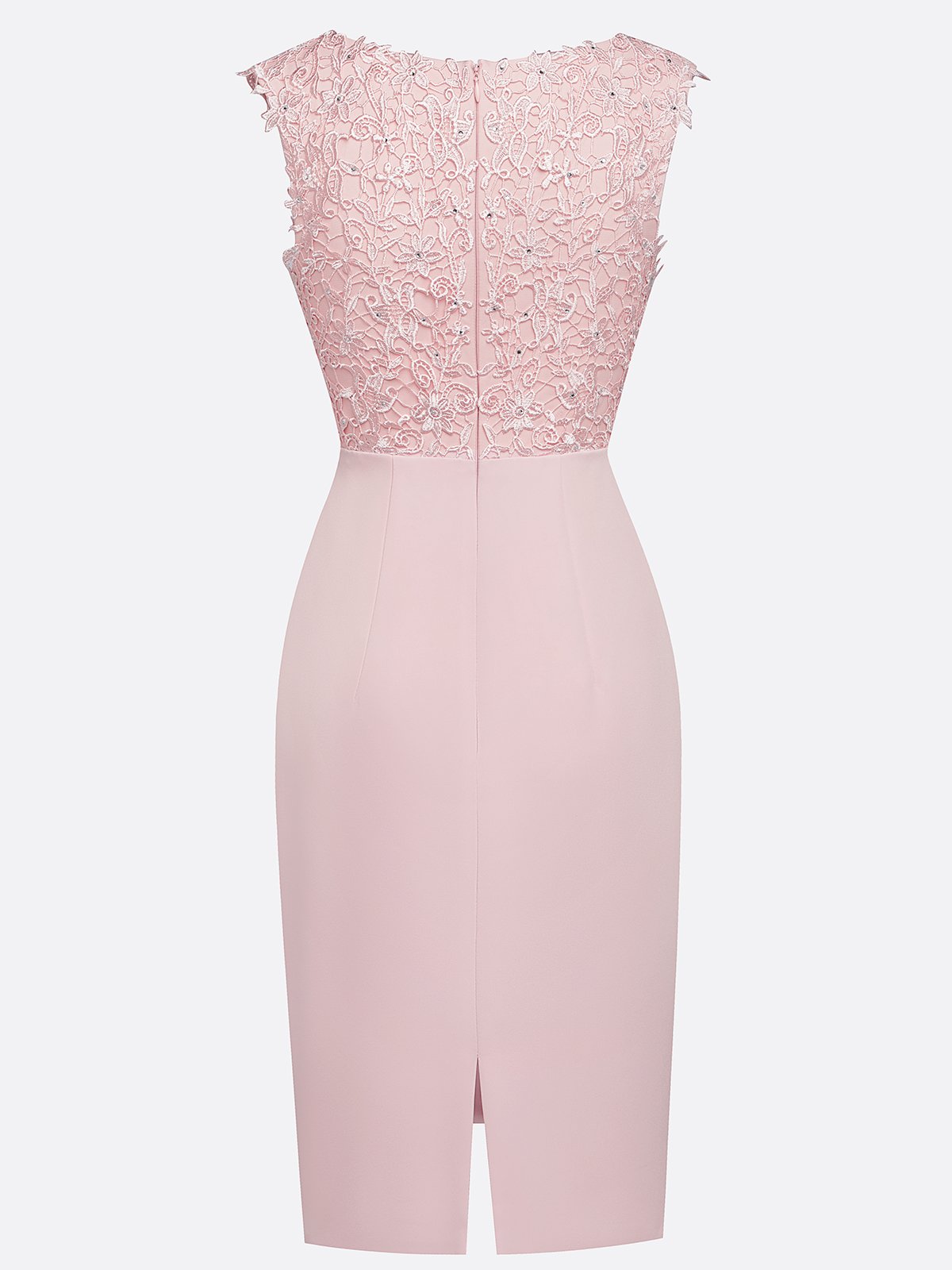 Pink Lace Hotfix Embellished Classic V Neck Sleeveless Sheath Midi Dress