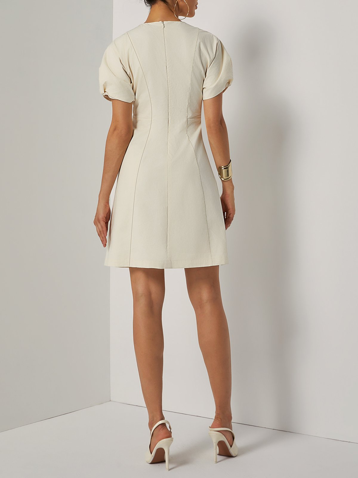 White Lyocell Cotton Crew Neck Short Sleeve Raglan Sleeves A-Line Midi Dress