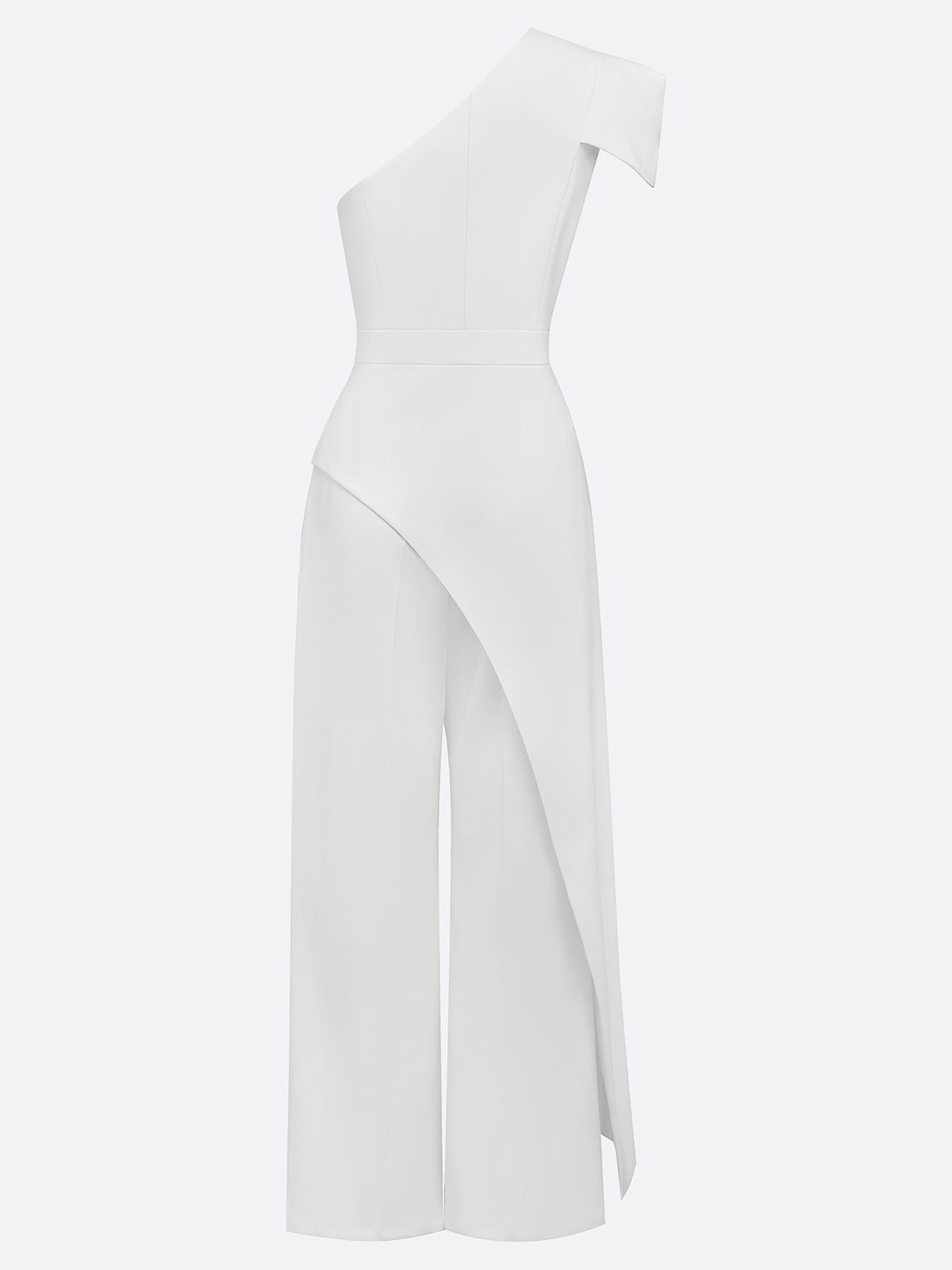 Women White Ruched One Shoulder Short Sleeve Regular Sleeve Dressy Top with Pants Two-Piece Set