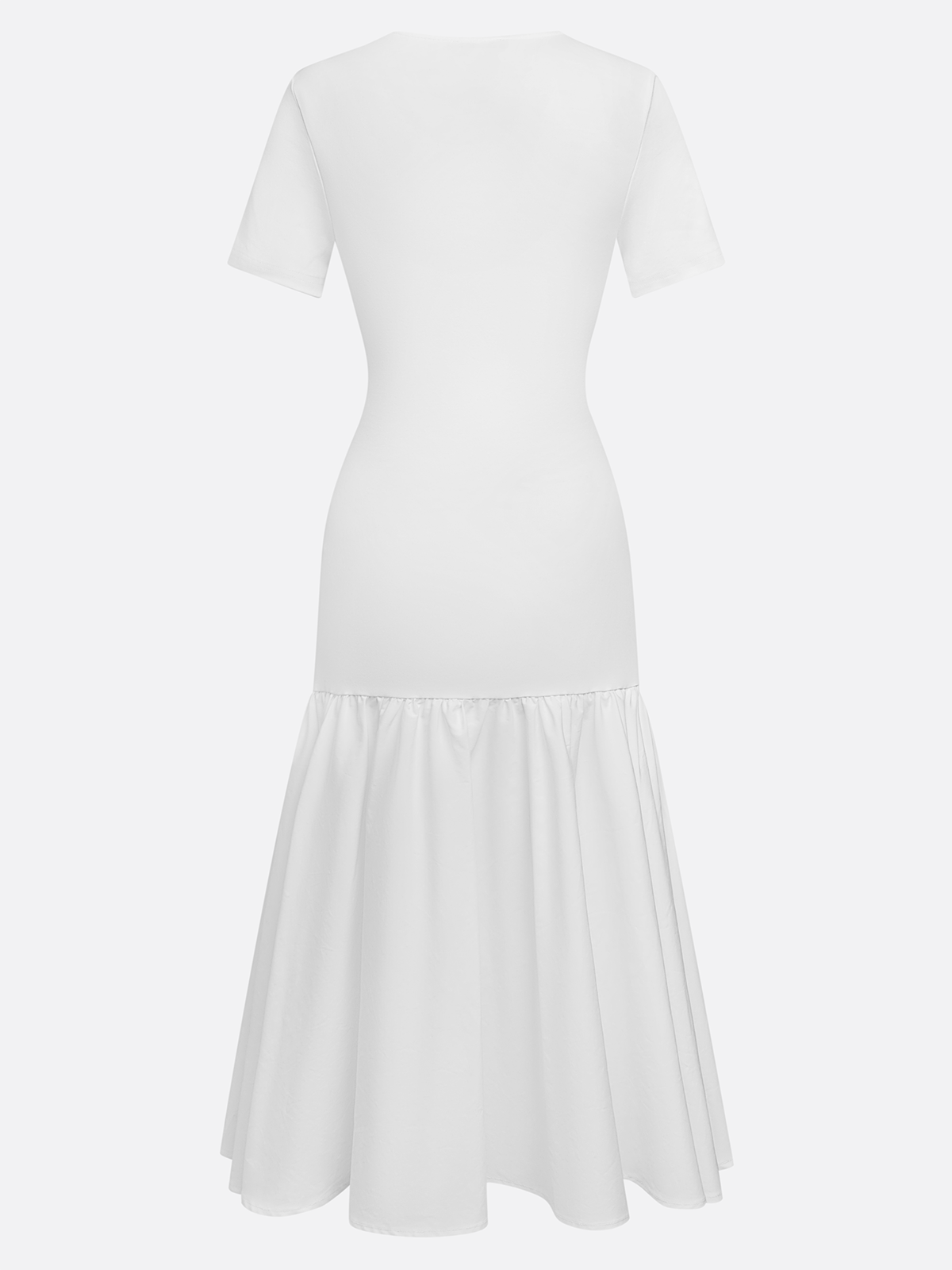 White Knit Cotton Crew Neck Short Sleeve Mermaid Midi Dress